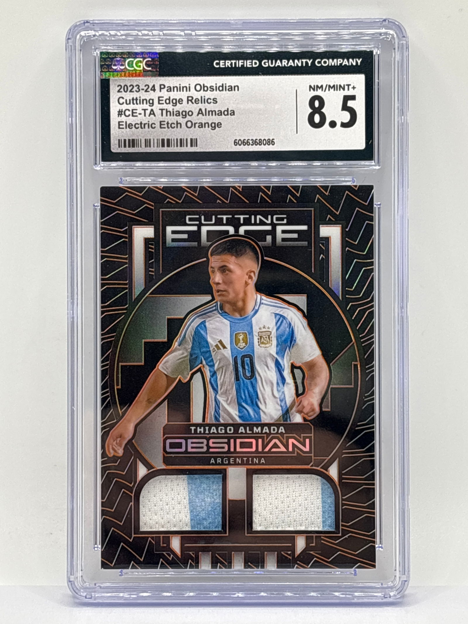 /99 2023-24 PANINI OBSIDIAN CUTTING EDGE RELIC THIAGO ALMADA DOUBLE PATCH ELECTRIC ORANGE NM-MT+ 8.5 (1 of 4)