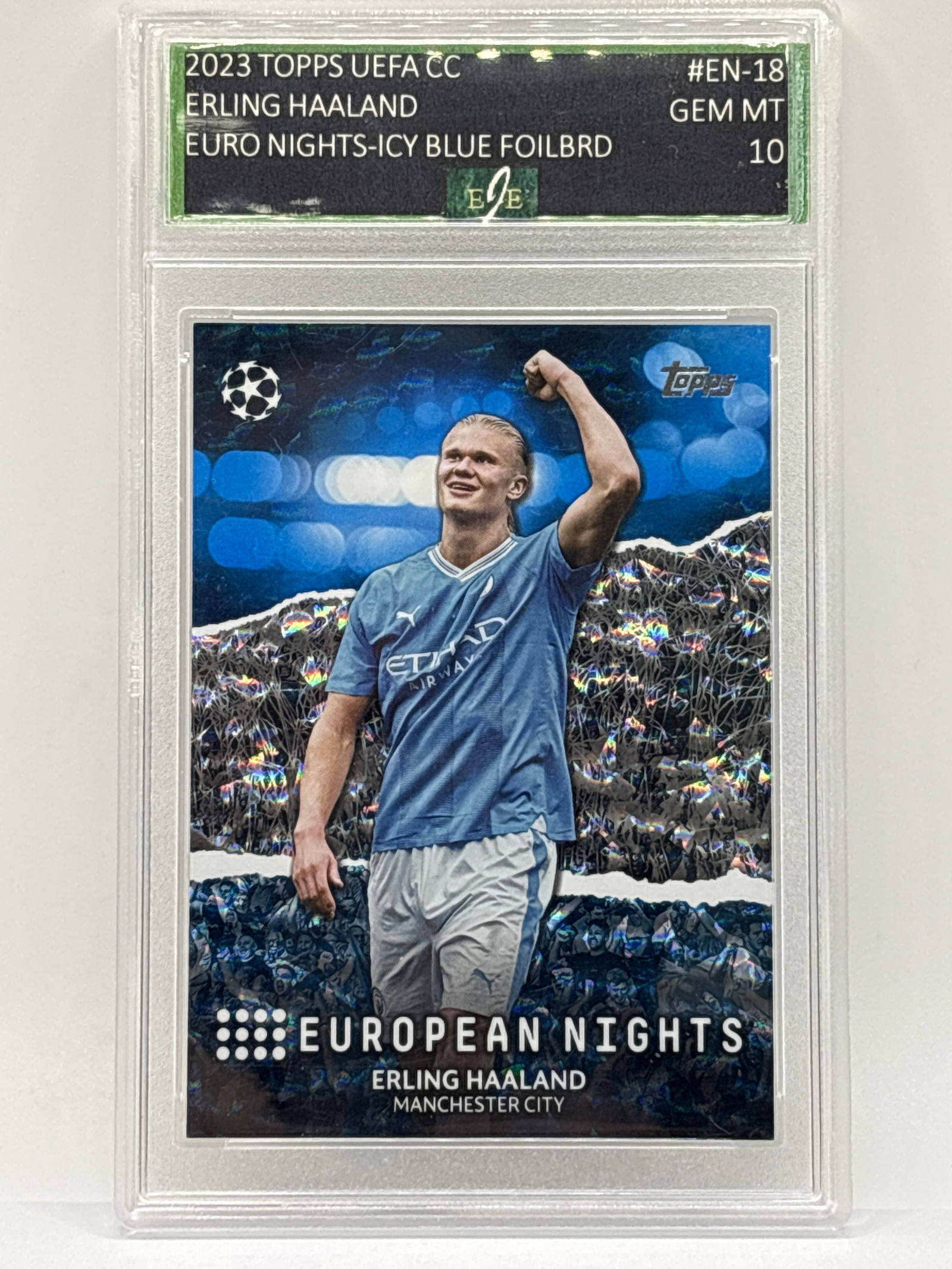 /99 2023 TOPPS UEFA CL ERLING HAALAND EURO NIGHTS ICY BLUE FOILBOARD GEM MINT 10 (1 of 4)