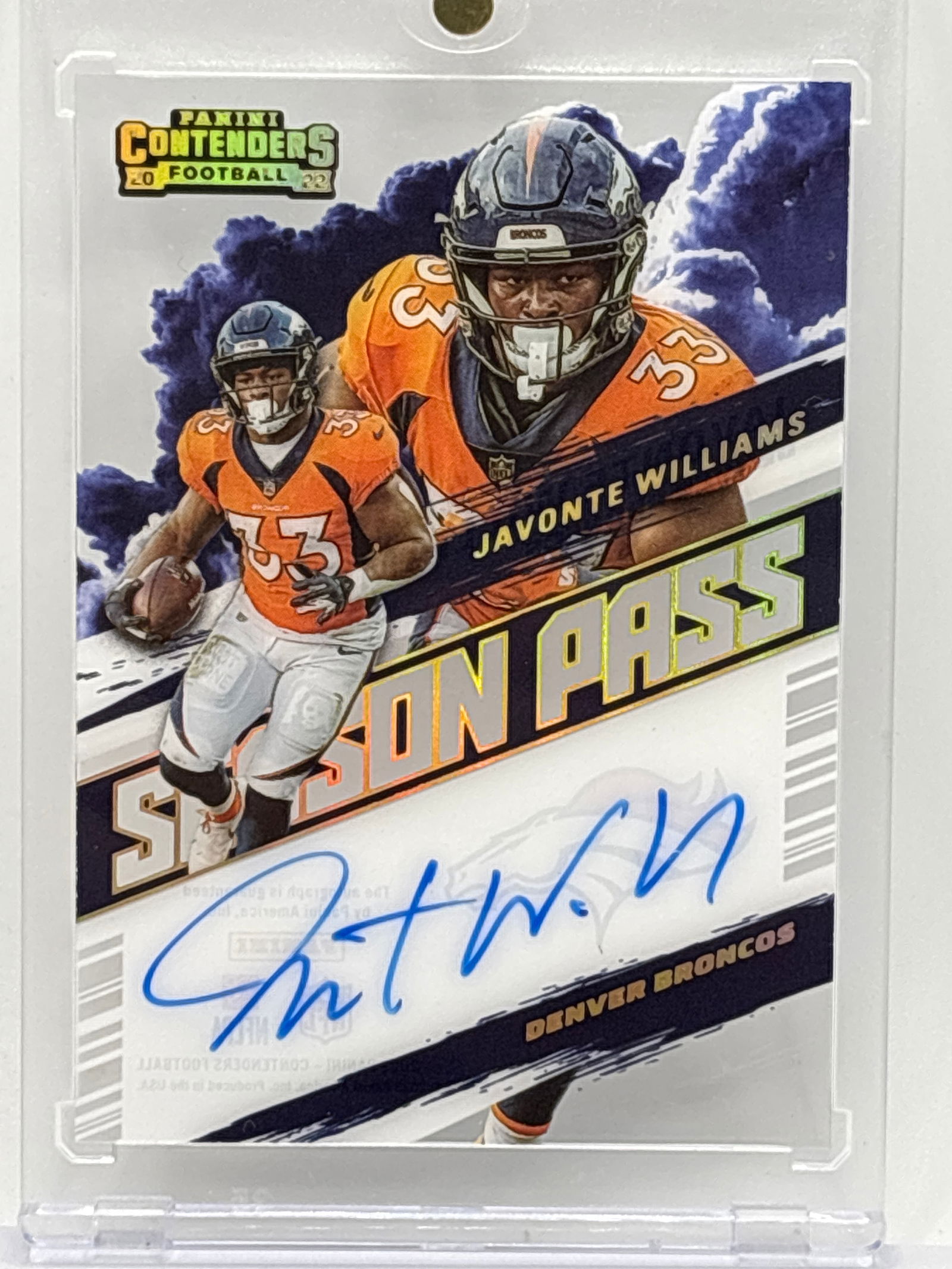 2022 PANINI CONTENDERS SEASON PASS JAVONTE WILLIAMS ON-CARD AUTOGRAPH (1 of 3)