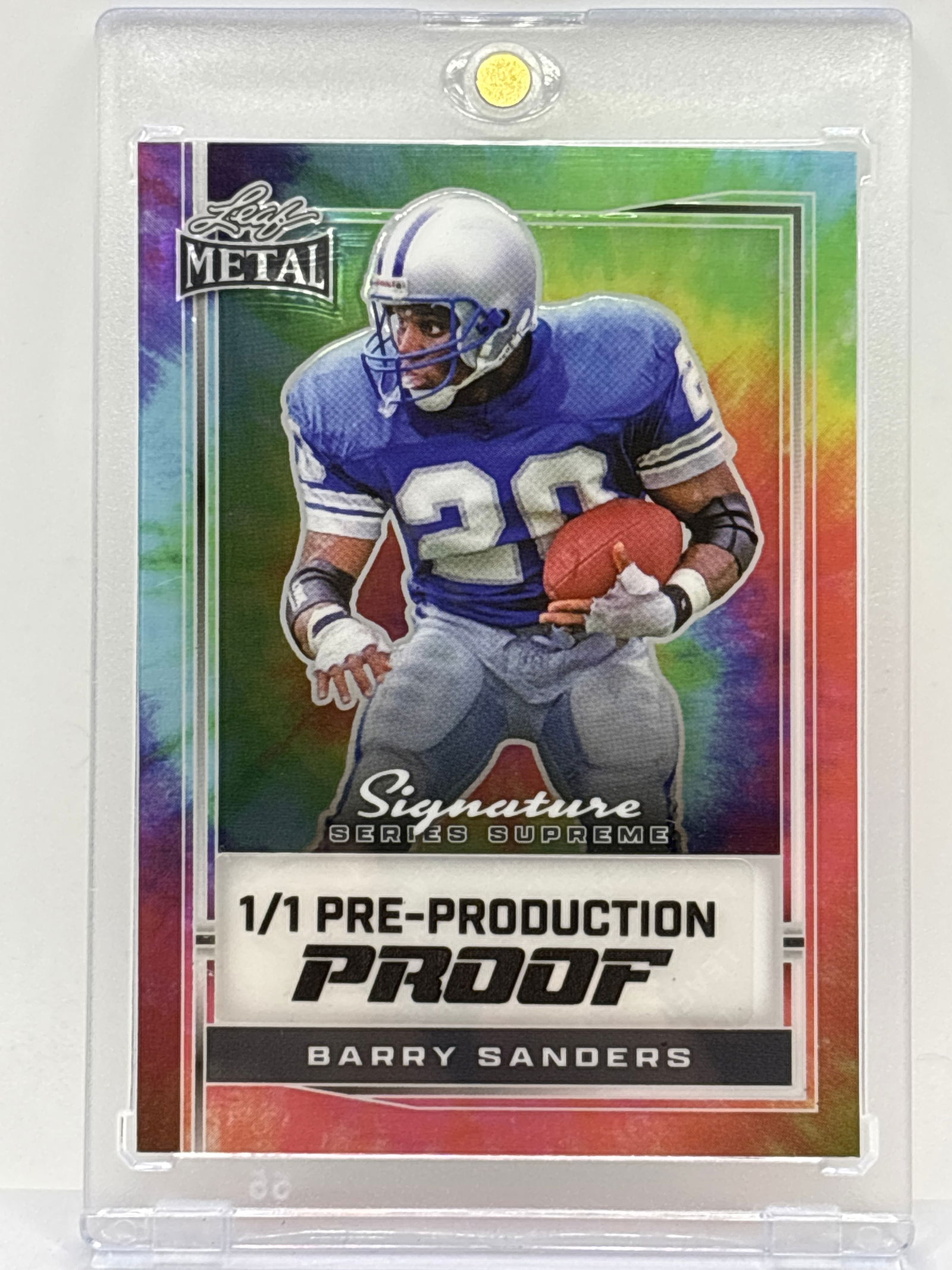 1/1 BARRY SANDERS LEAF METAL SIGNATURE SERIES SUPREME 1/1 PRE-PRODUCTION PROOF (1 of 3)
