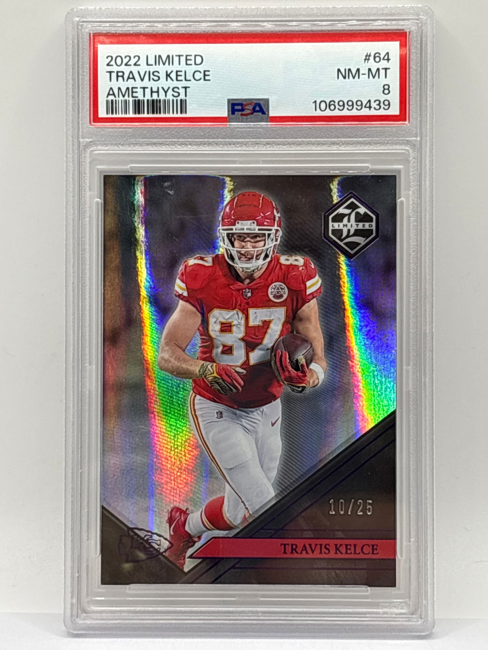 /25 2022 PANINI LIMITED TRAVIS KELCE AMETHYST HOLO SP GRADED PSA NM-MT 8 (1 of 3)