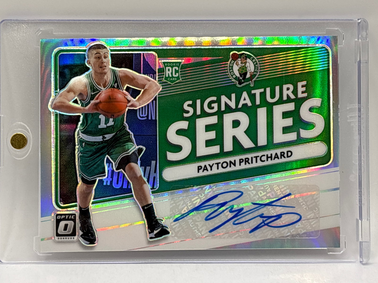 2020-21 PANINI DONRUSS OPTIC SIGNATURE SERIES PAYTON PRITCHARD AUTOGRAPHED SILVER PRIZM HOLO RC (1 of 3)
