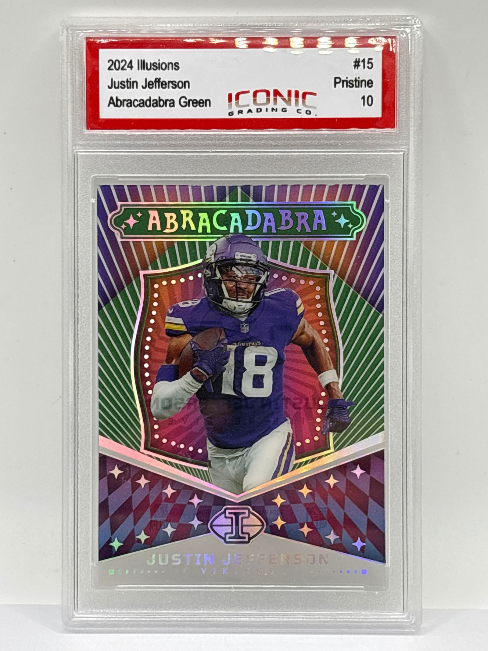 2024 PANINI ILLUSIONS JUSTIN JEFFERSON ABRACADABRA GREEN GRADED PRISTINE 10 (1 of 3)