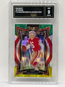2024 PANINI SELECT JOE MONTANA CONCOURSE GREEN & YELLOW SHOCK PRIZM HOLO SP GRADED GMA MINT 9