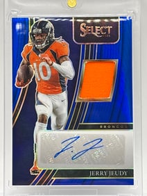 /60 2021 PANINI SELECT JERRY JEUDY BLUE PRIZM HOLO AUTOGRAPHED PATCH INSERT