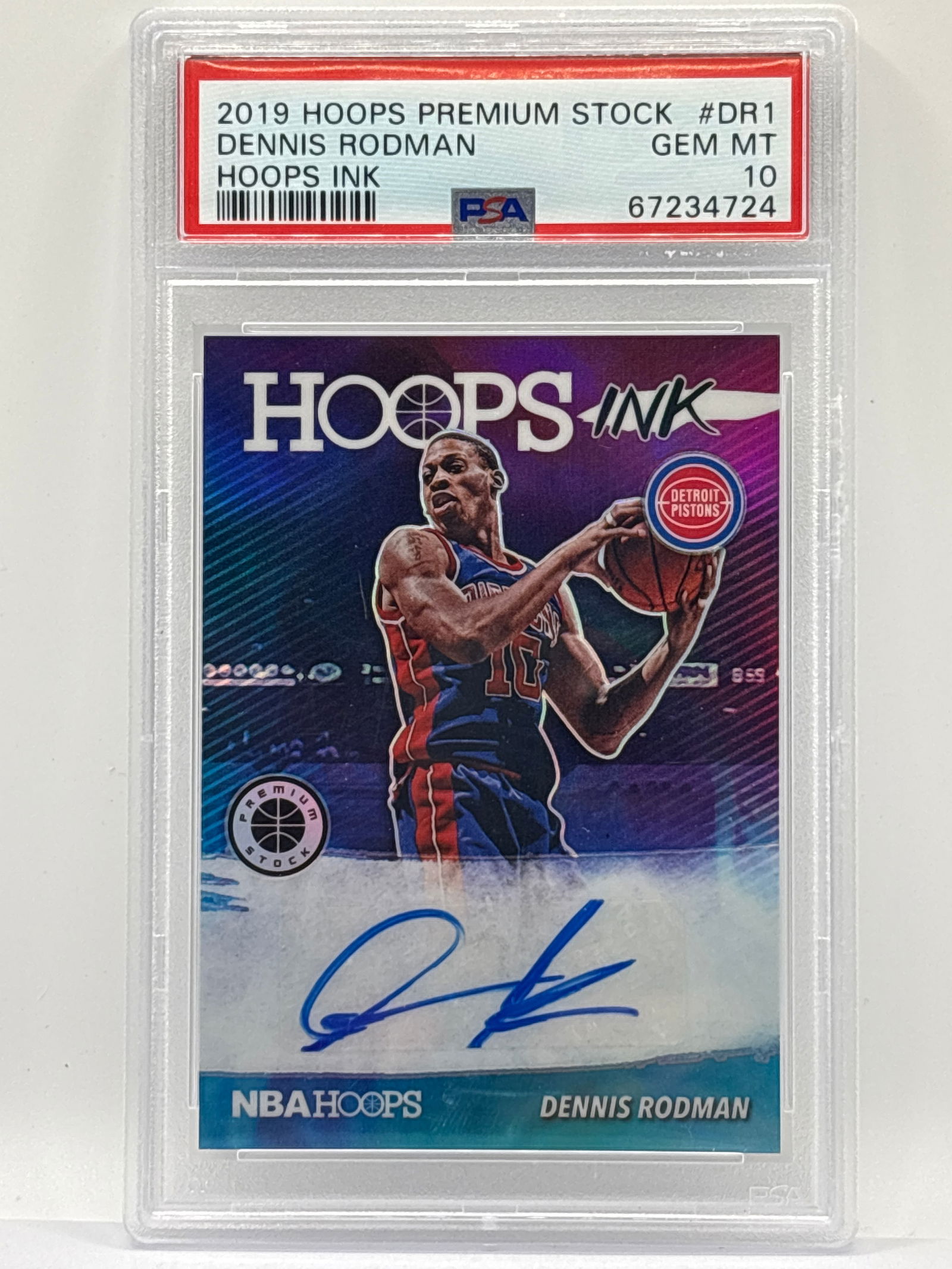2019 PANINI NBA HOOPS PREMIUM STOCK DENNIS RODMAN HOOPS INK AUTOGRAPHED PRIZM HOLO GRADED PSA GM 10 (1 of 4)