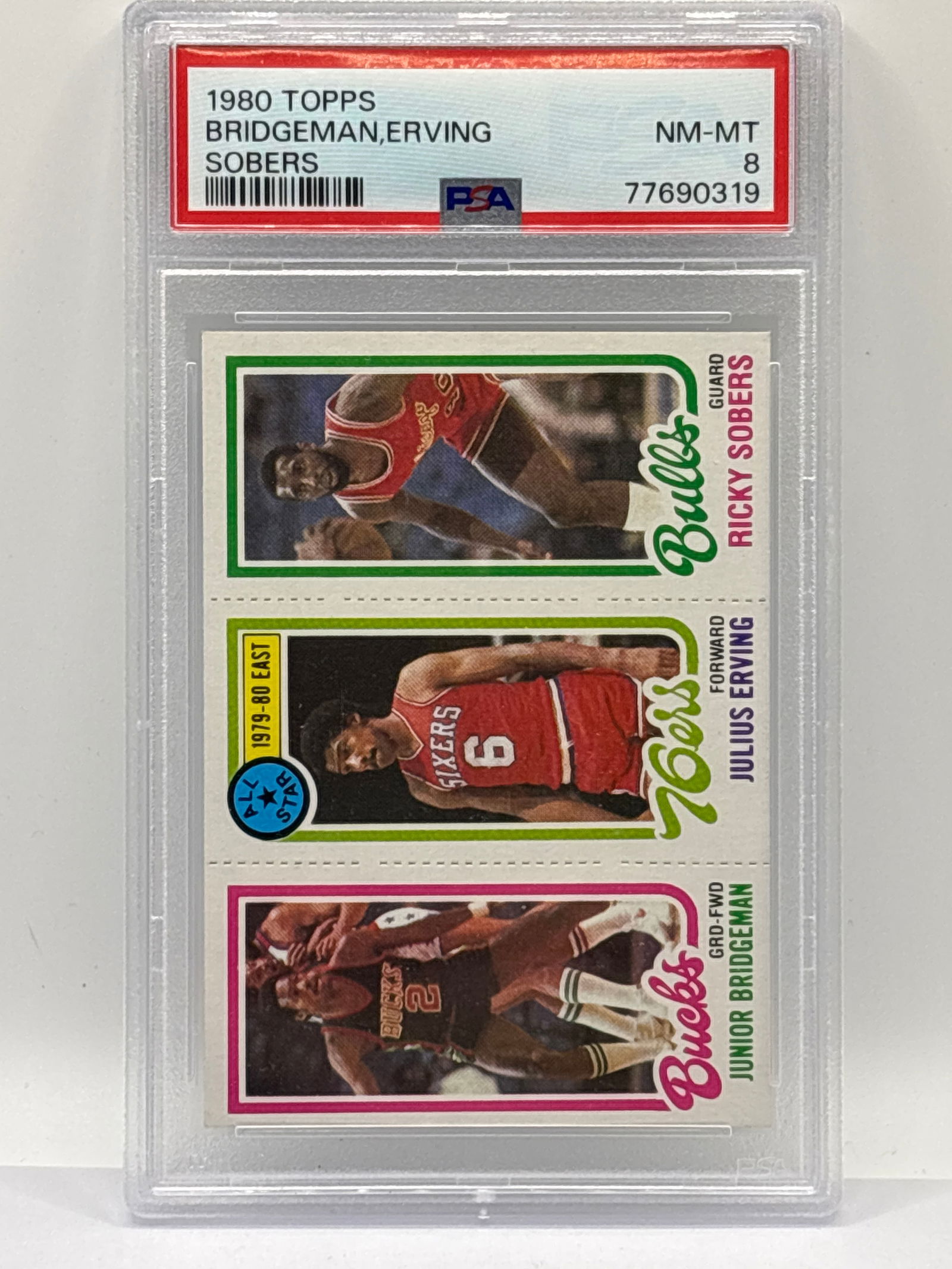 1980 TOPPS #49 JULIUS ERVING & RICKY SOBERS & JUNIOR BRIDGEMAN GRADED PSA NM-MT 8 - 2