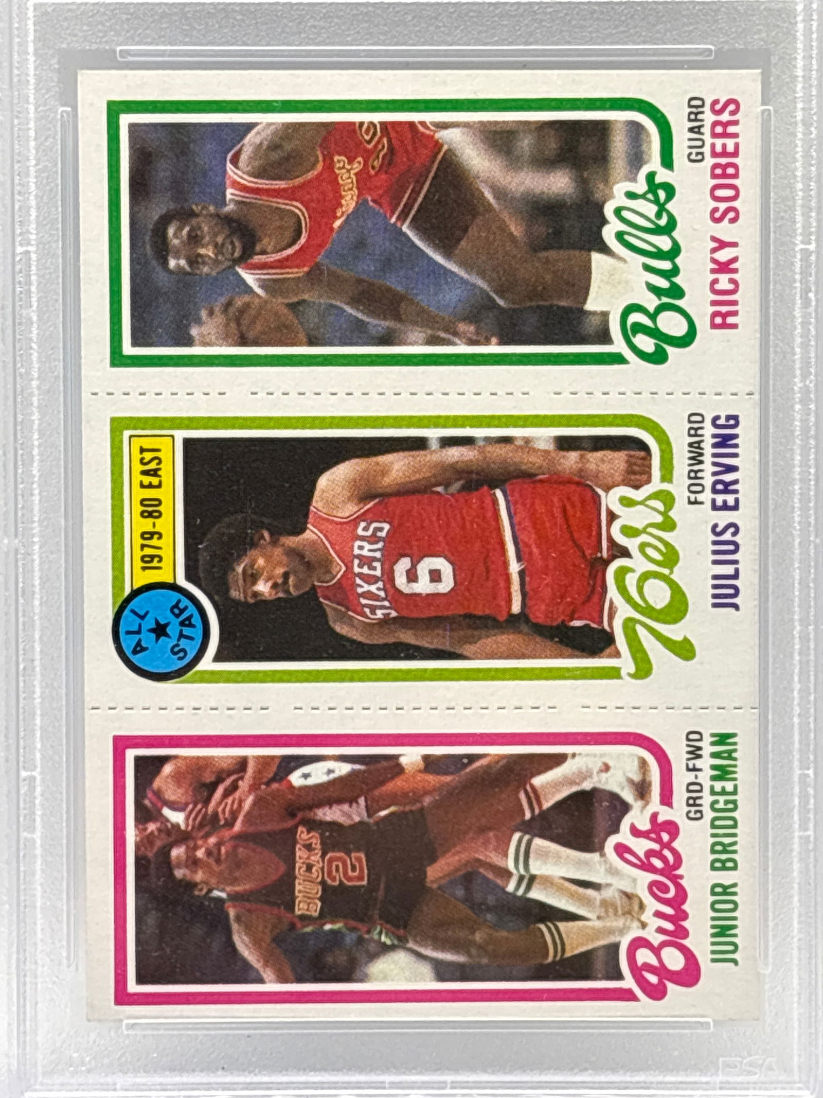 1980 TOPPS #49 JULIUS ERVING & RICKY SOBERS & JUNIOR BRIDGEMAN GRADED PSA NM-MT 8 - 3