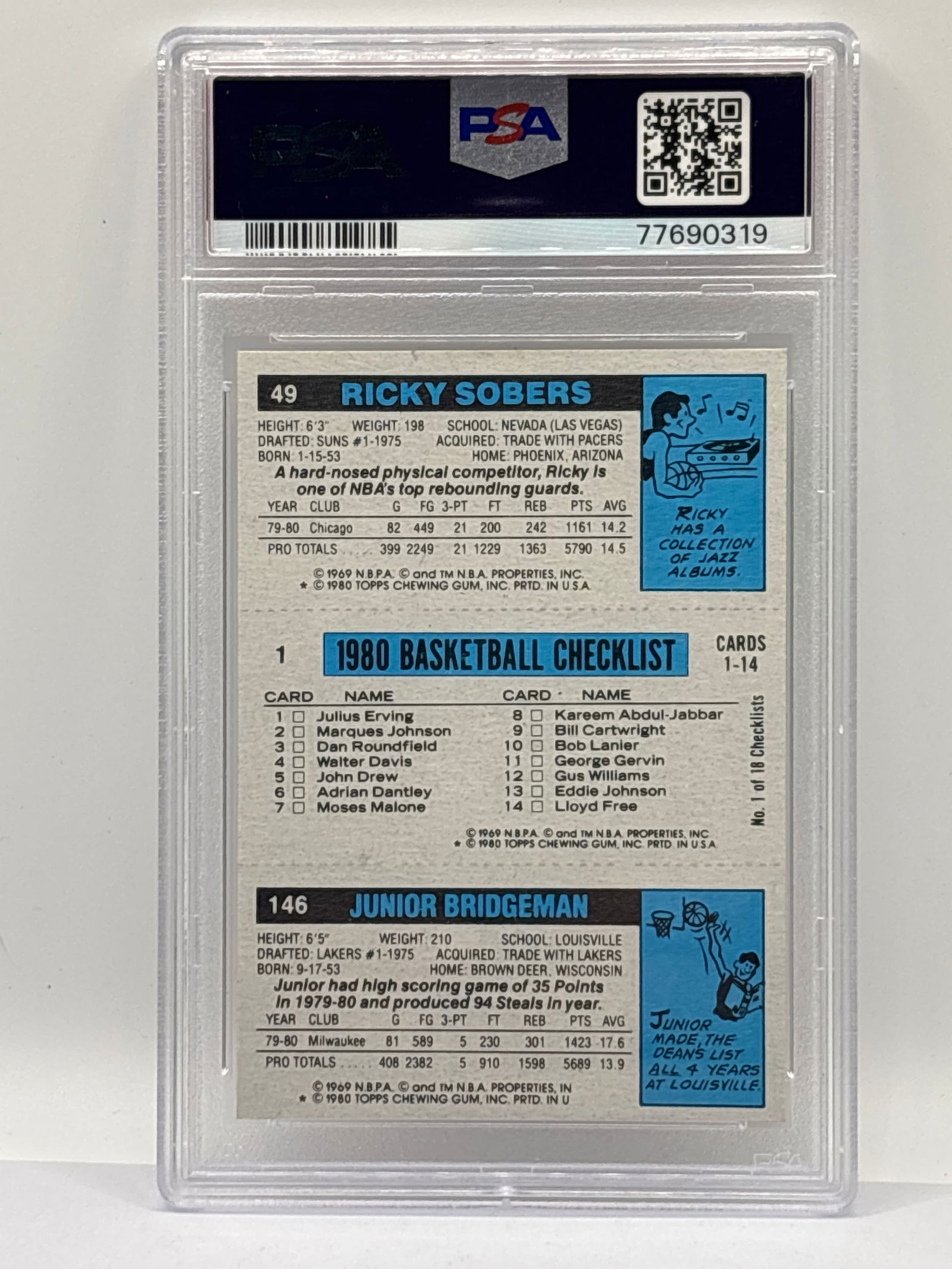 1980 TOPPS #49 JULIUS ERVING & RICKY SOBERS & JUNIOR BRIDGEMAN GRADED PSA NM-MT 8 - 4