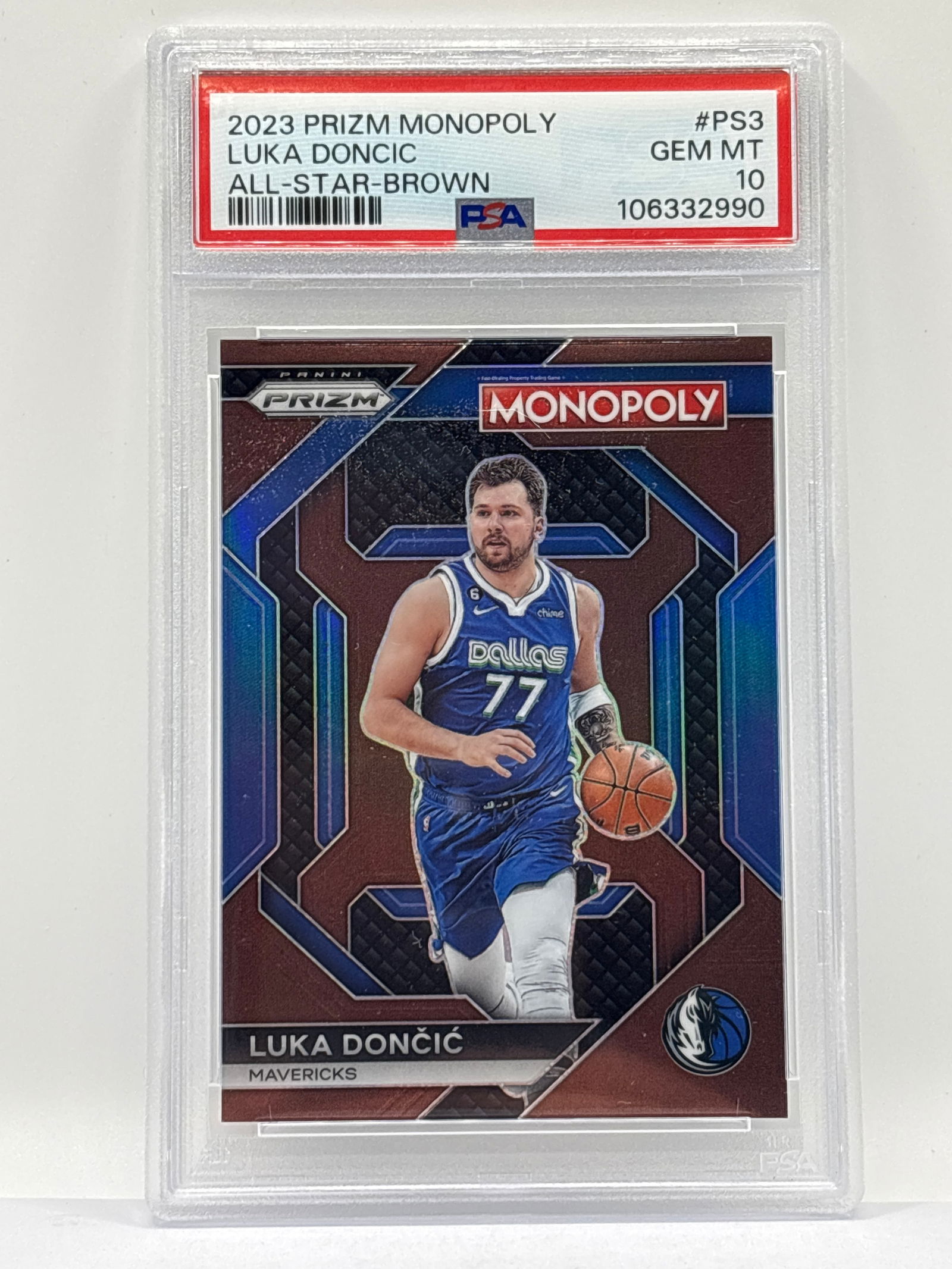 /249 2023-24 PANINI PRIZM MONOPOLY LUKA DONCIC ALL-STAR BROWN PRIZM HOLO SP GRADED PSA GEM MINT 10 (1 of 4)