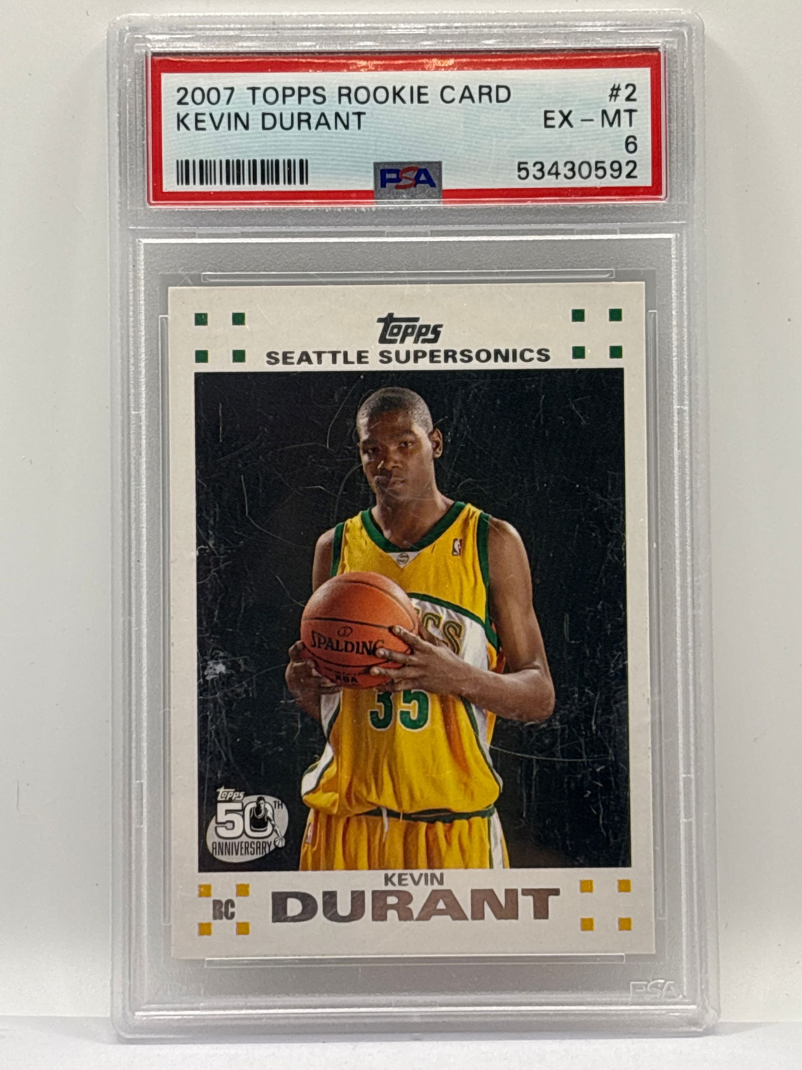 2007 TOPPS 50TH ANNIVERSARY ROOKIE CARD KEVIN DURANT ROOKIE CARD GRADED PSA EX-MT 6 (1 of 3)