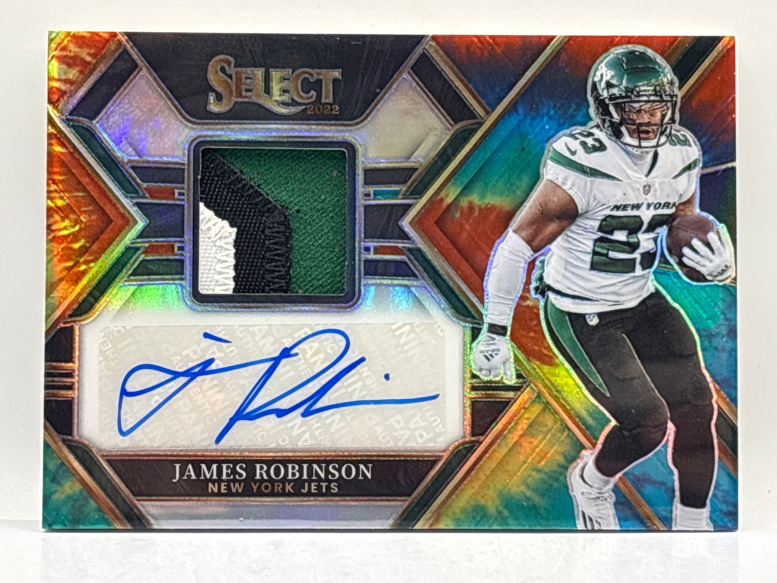 /25 2022 PANINI SELECT JAMES ROBINSON 3-COLOR PATCH AUTOGRAPHED TYE-DIE PRIZM HOLO (1 of 3)