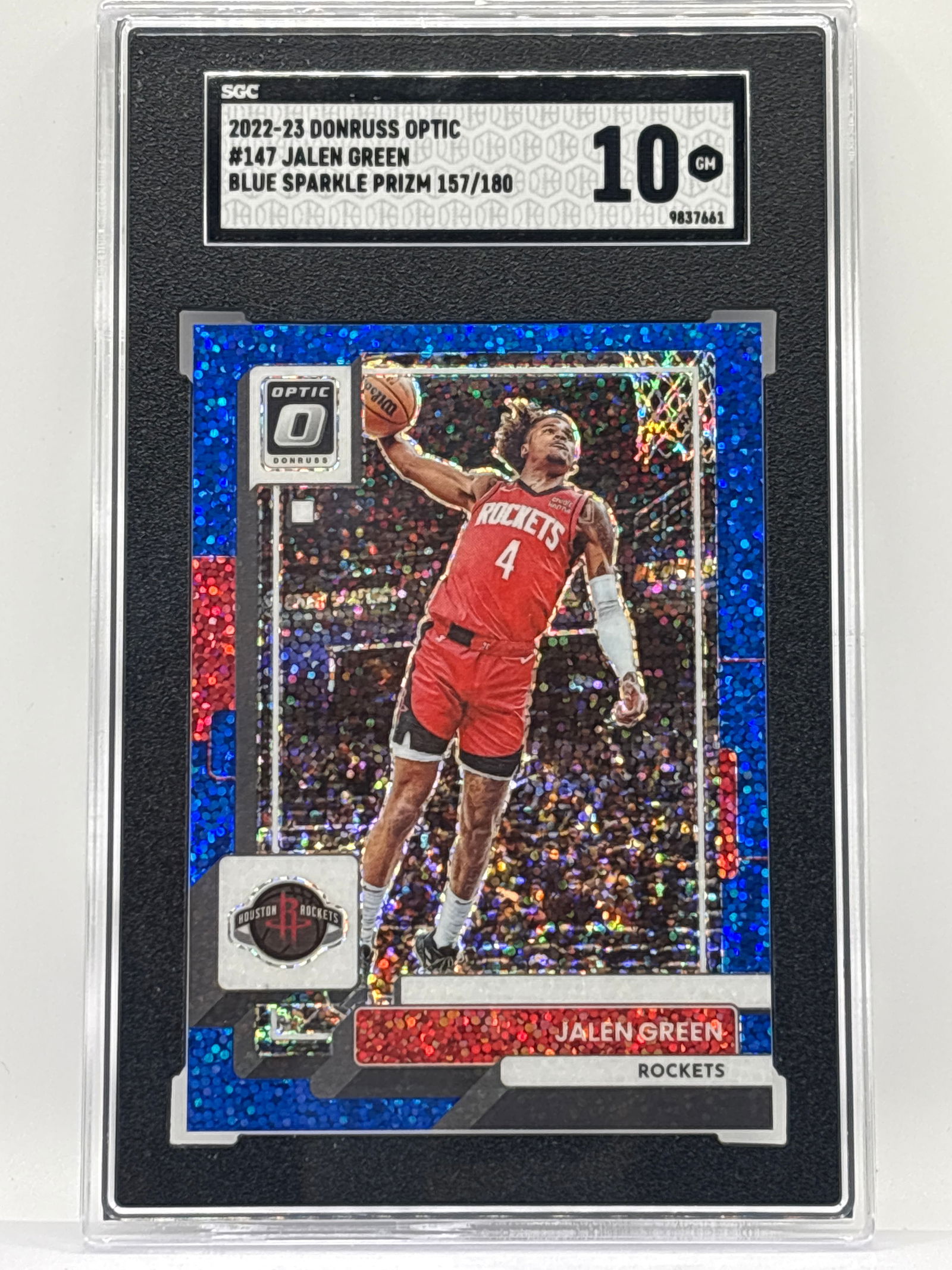 VERY LOW POP /180 2022-23 PANINI DONRUSS OPTIC JALEN GREEN BLUE SPARKLE PRIZM HOLO SGC GEM MINT 10 (1 of 3)