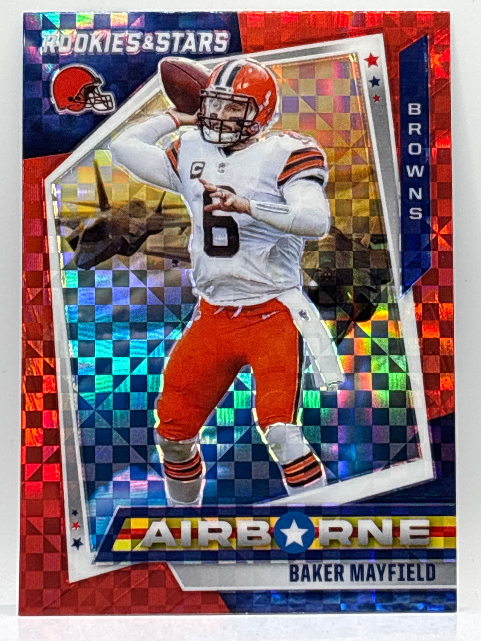 2021 PANINI ROOKIES & STARS BAKER MAYFIELD AIRBORNE PRIZM HOLO INSERT (1 of 3)