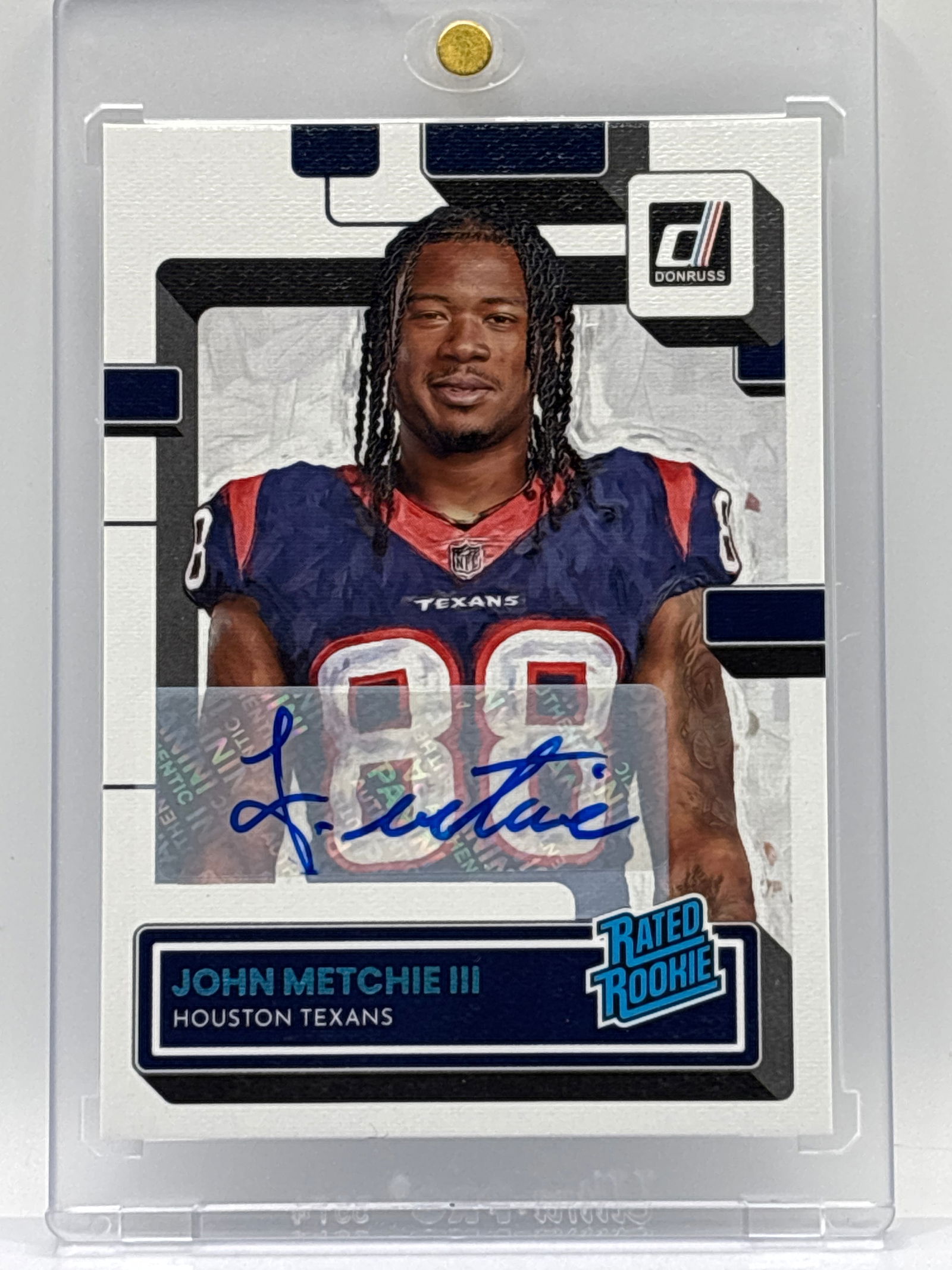 /49 2022 PANINI DONRUSS JOHN METCHIE III AUTOGRAPHED RATED ROOKIE CARD (1 of 2)