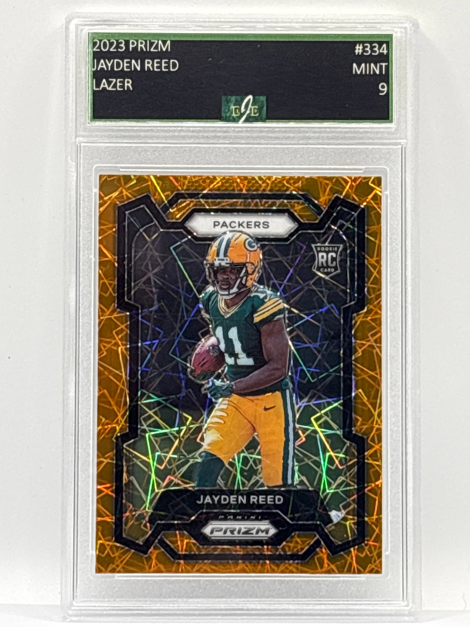 2023 PANINI PRIZM JAYDEN REED ORANGE LAZER PRIZM HOLO ROOKIE CARD GRADED MINT 9 (1 of 2)