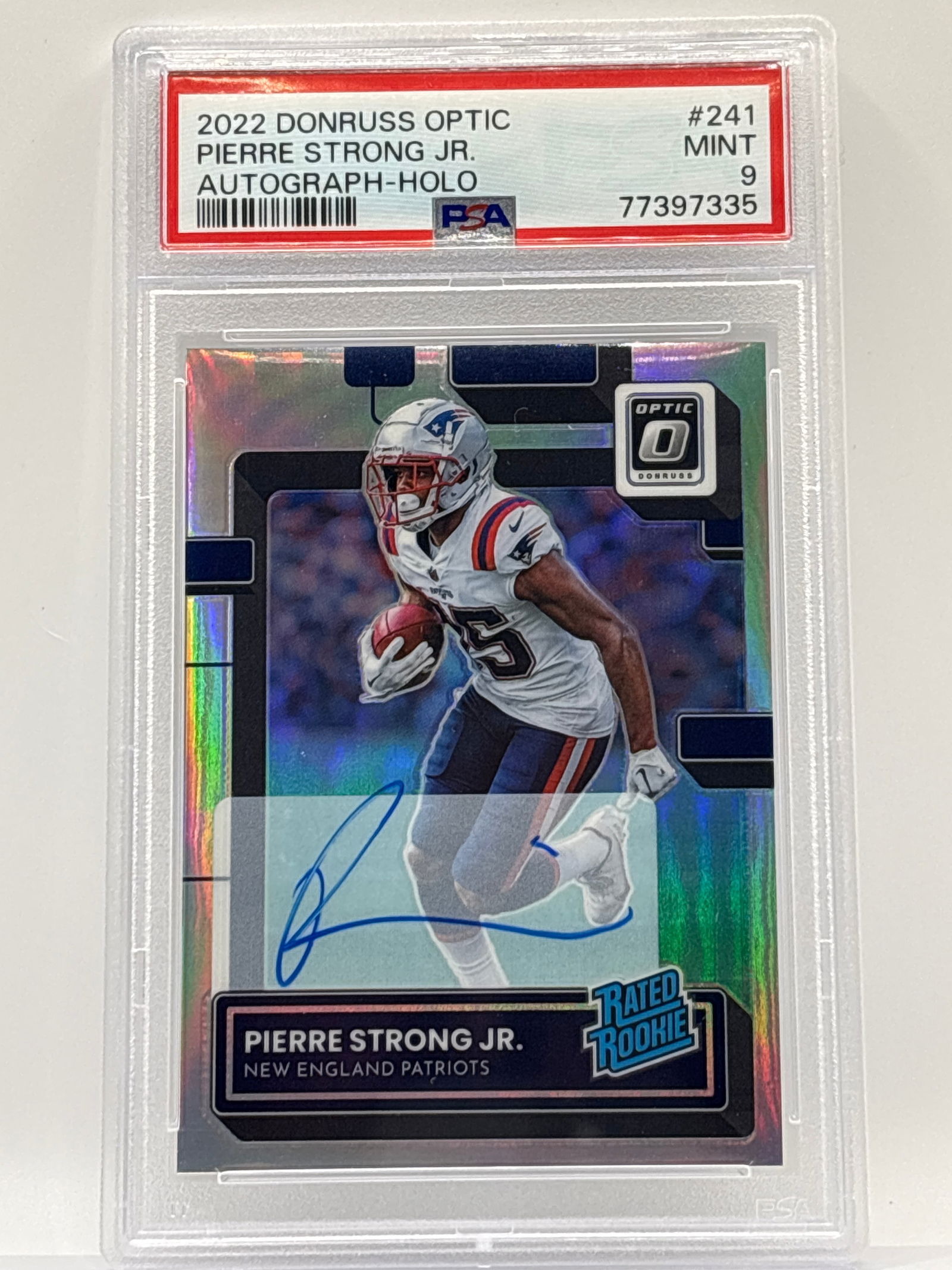 /125 2022 PANINI DONRUSS OPTIC PIERRE STRONG JR PRIZM HOLO AUTOGRAPHED RC GRADED PSA MINT 9 (1 of 3)