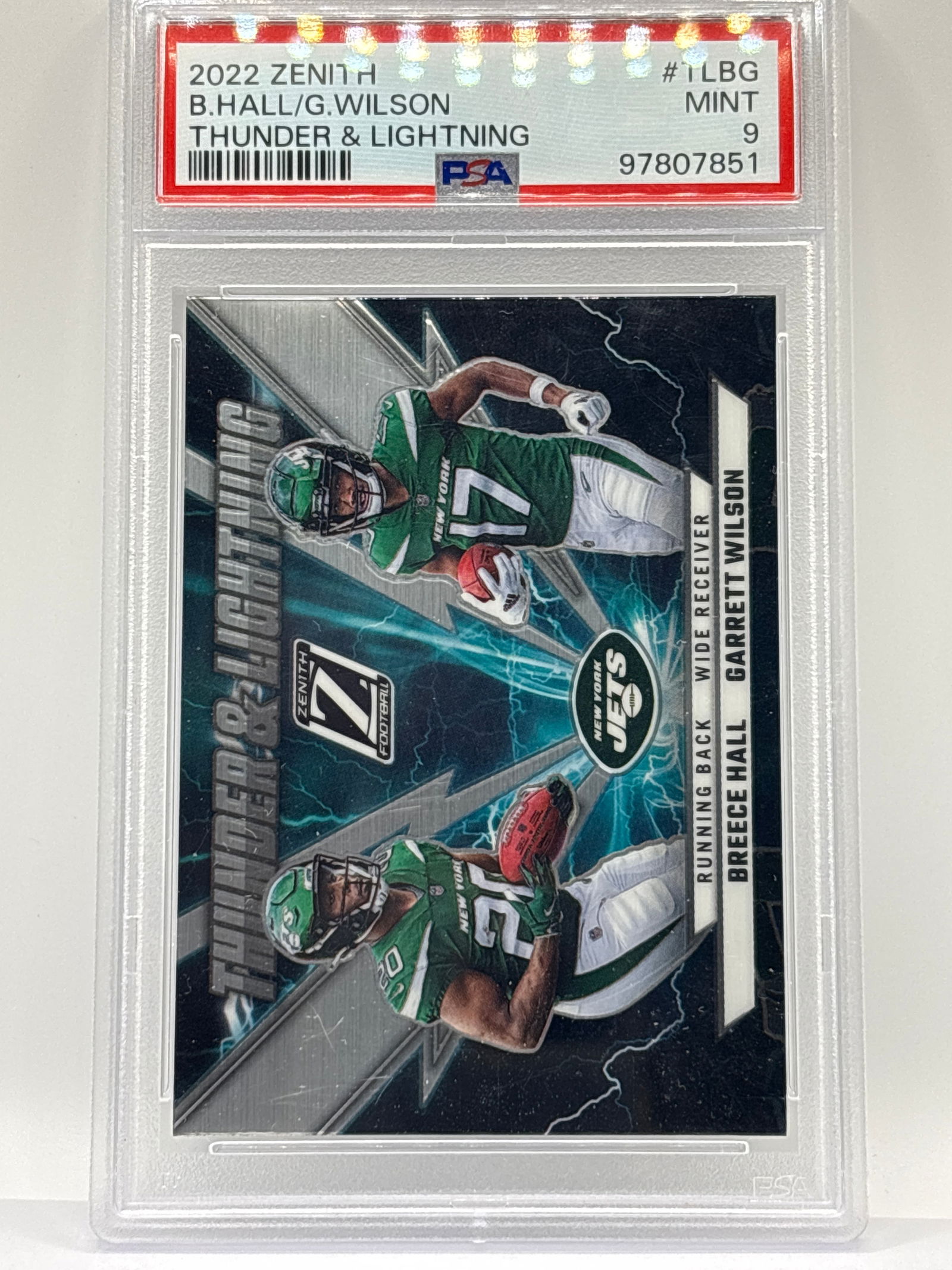 2022 PANINI ZENITH BREECE HALL & GARRETT WILSON THUNDER & LIGHTNING PRIZM INSERT GRADED PSA MINT 9: THE HOBBY BOX