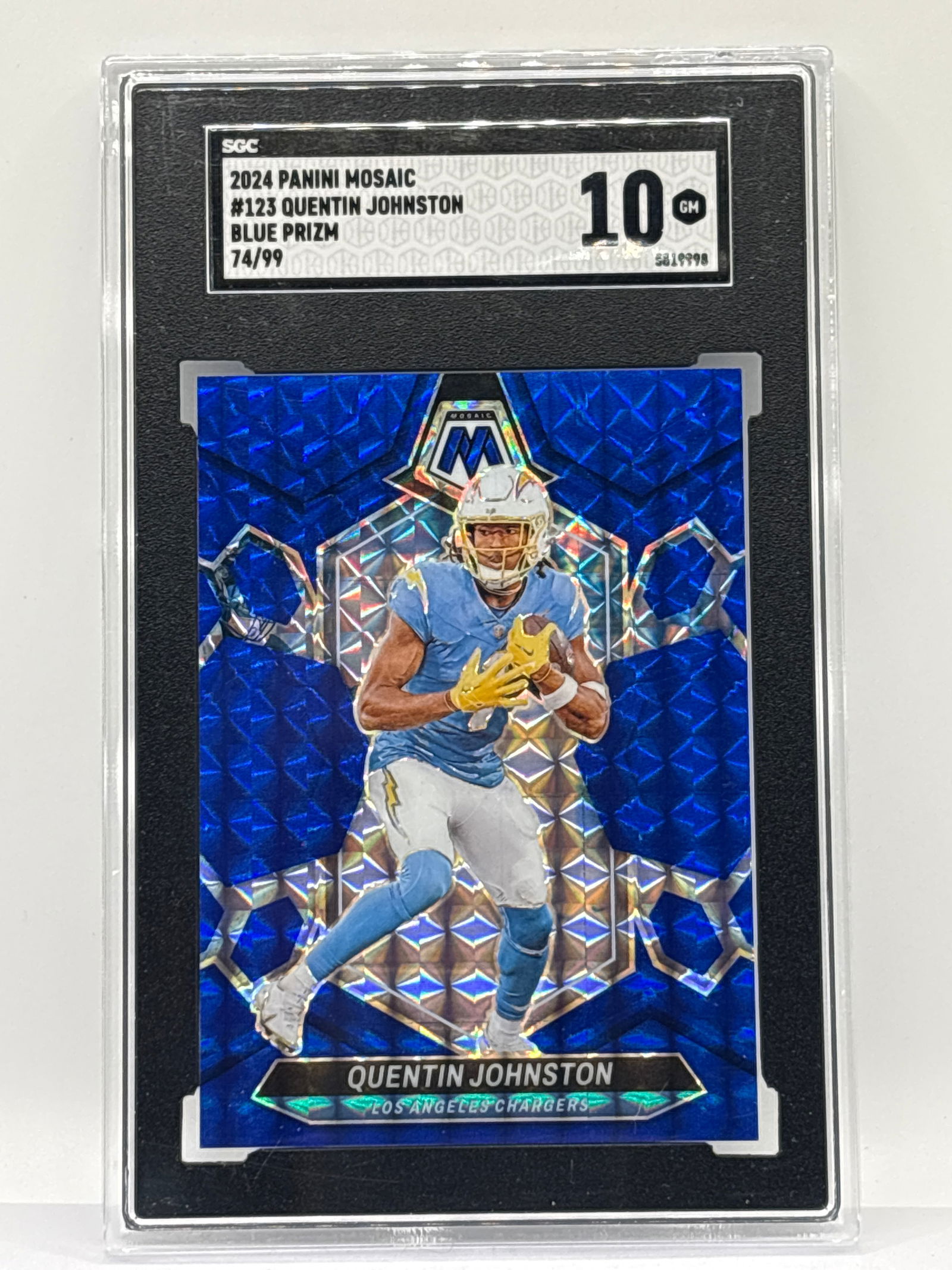 /99 2024 PANINI MOSAIC QUENTIN JOHNSTON BLUE PRIZM HOLO GRADED SGC GEM MINT 10 (1 of 3)
