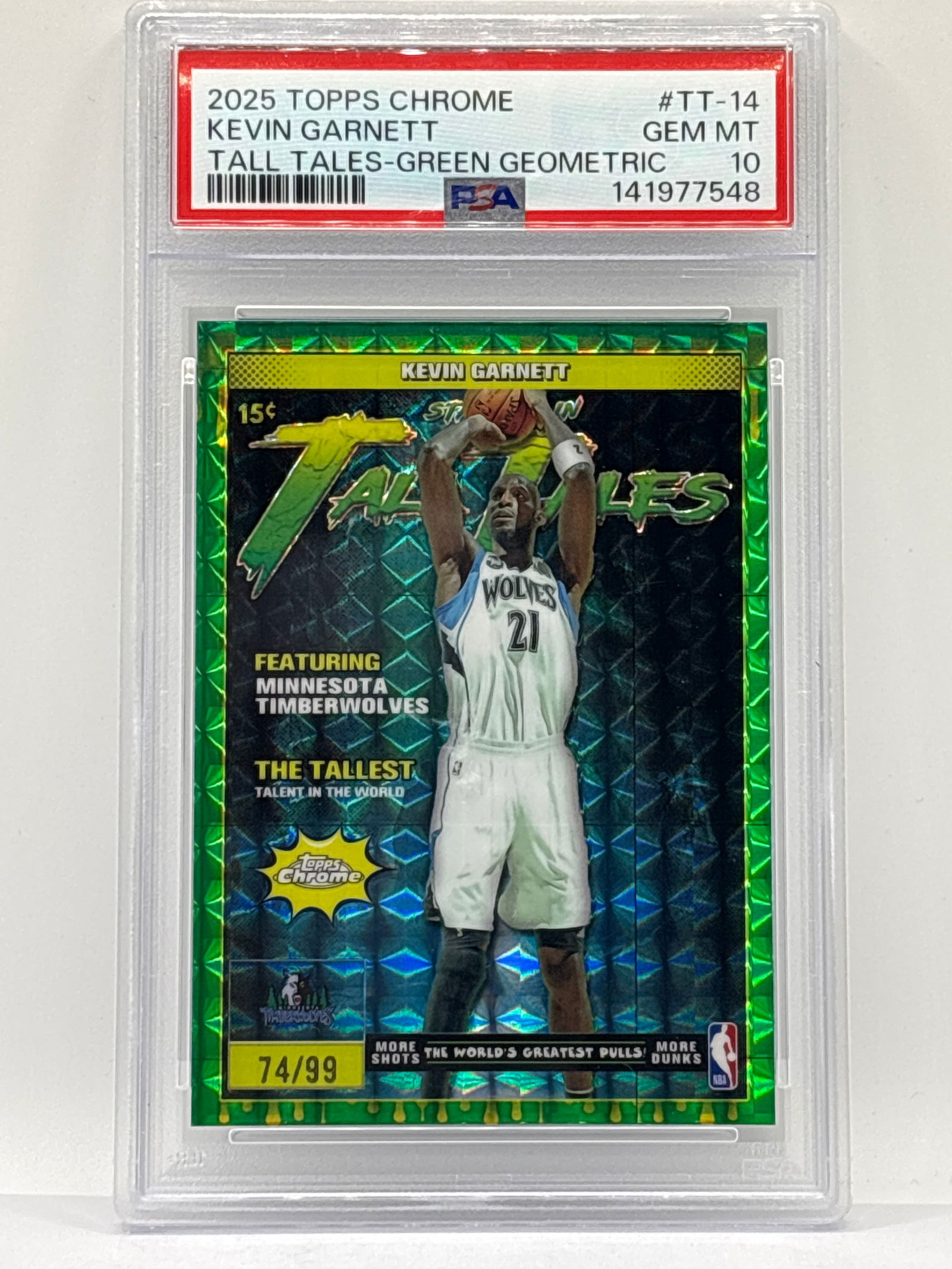 /99 2025 TOPPS CHROME KEVIN GARNETT TALK TALES-GREEN GEOMETRIC PRIZM HOLO INSERT PSA GEM MINT 10 (1 of 4)