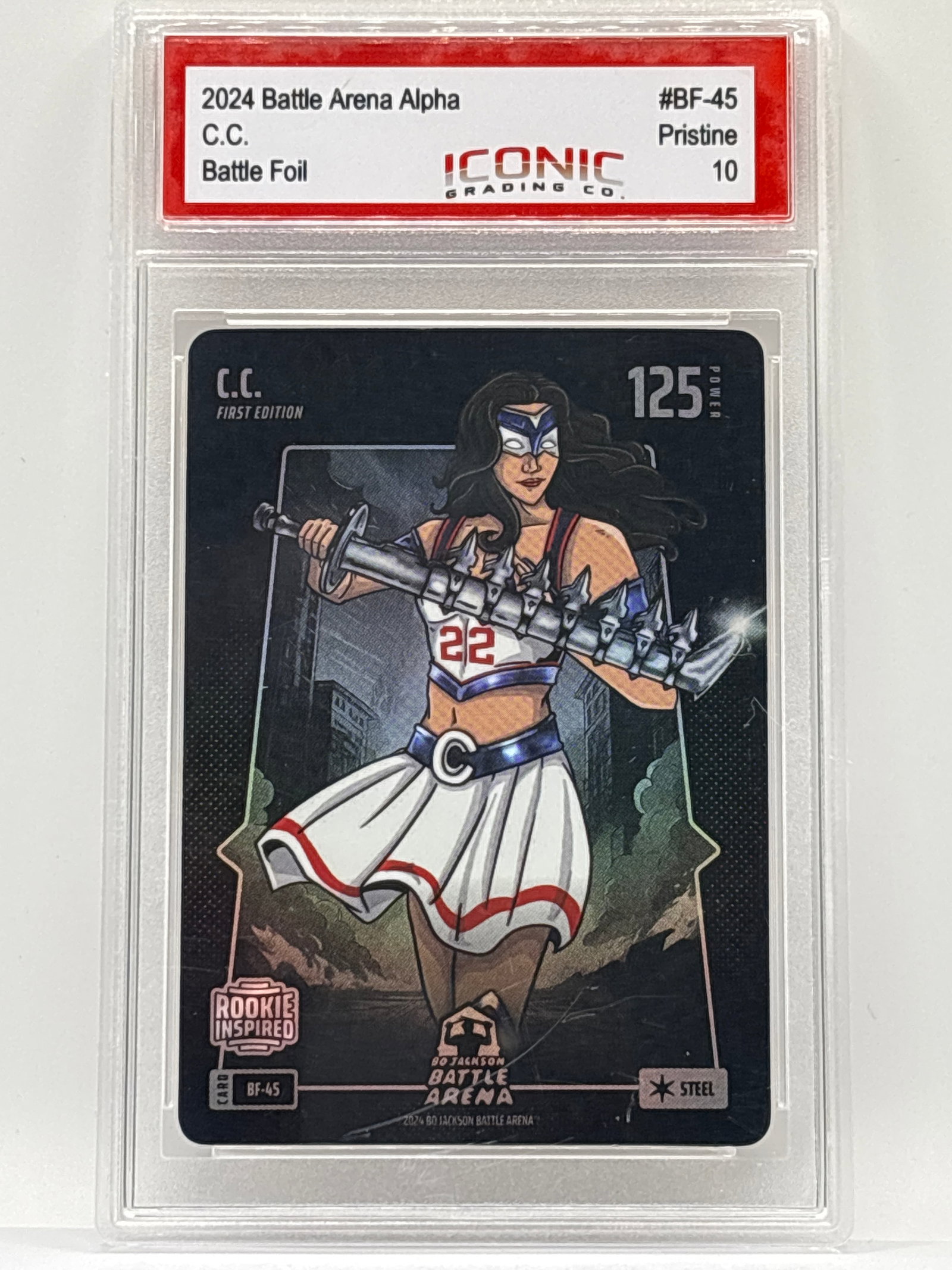 BO JACKSONS 2024 BATTLE ARENA C.C. CAITLIN CLARK FIRST EDITION ROOKIE CARD BATTLE FOIL PRISTINE 10: THE HOBBY BOX