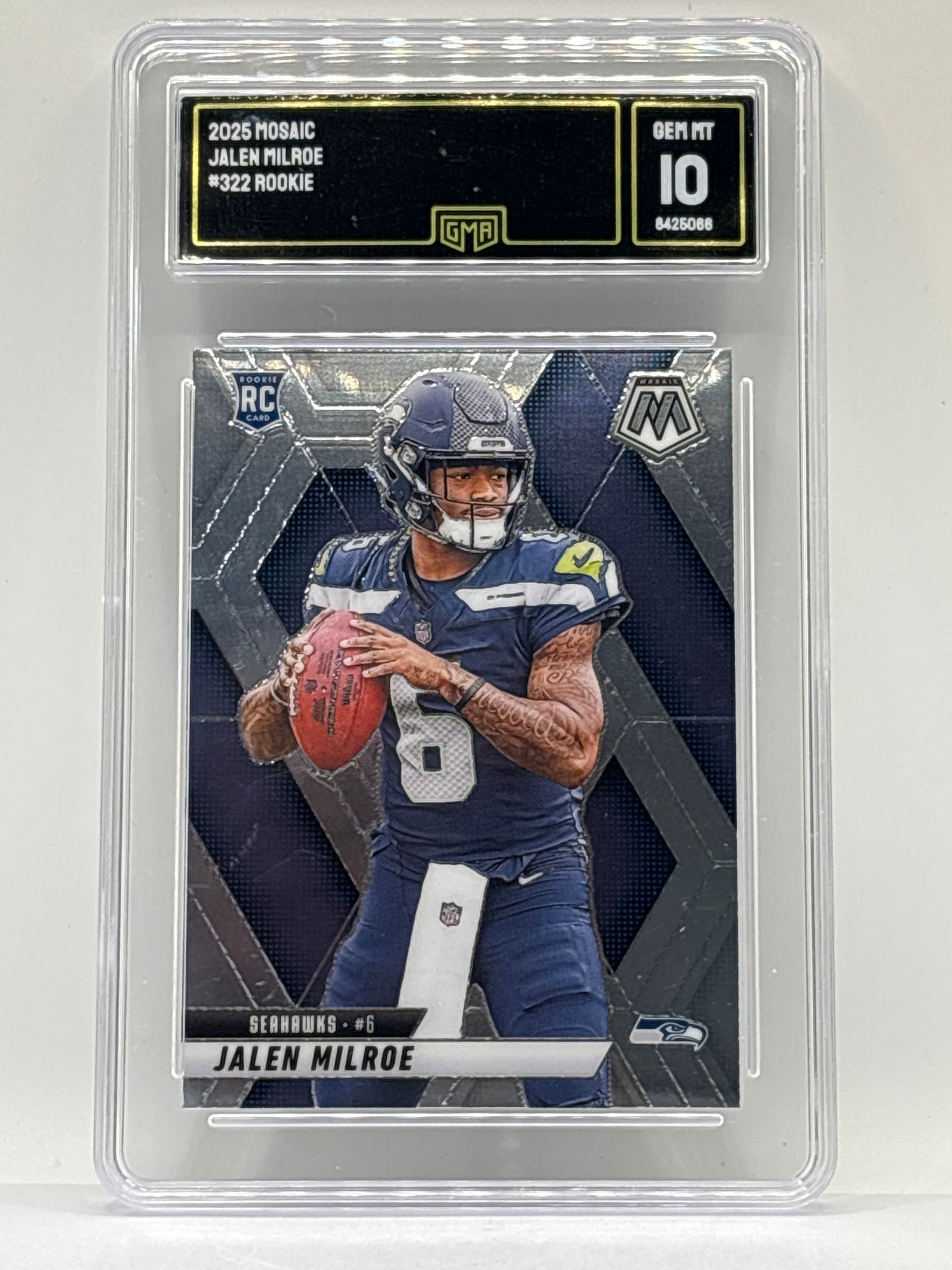 2025 PANINI MOSAIC JALEN MILROE ROOKIE CARD GRADED GMA GEM MINT 10 (1 of 3)