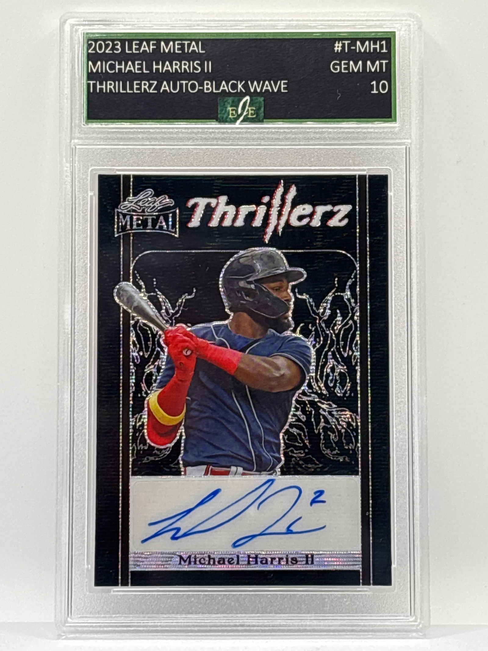 /9 2023 LEAF METAL MICHAEL HARRIS II AUTOGRAPHED THRILLERZ BLACK WAVE ROOKIE CARD GRADED GEM MINT 10: THE HOBBY BOX