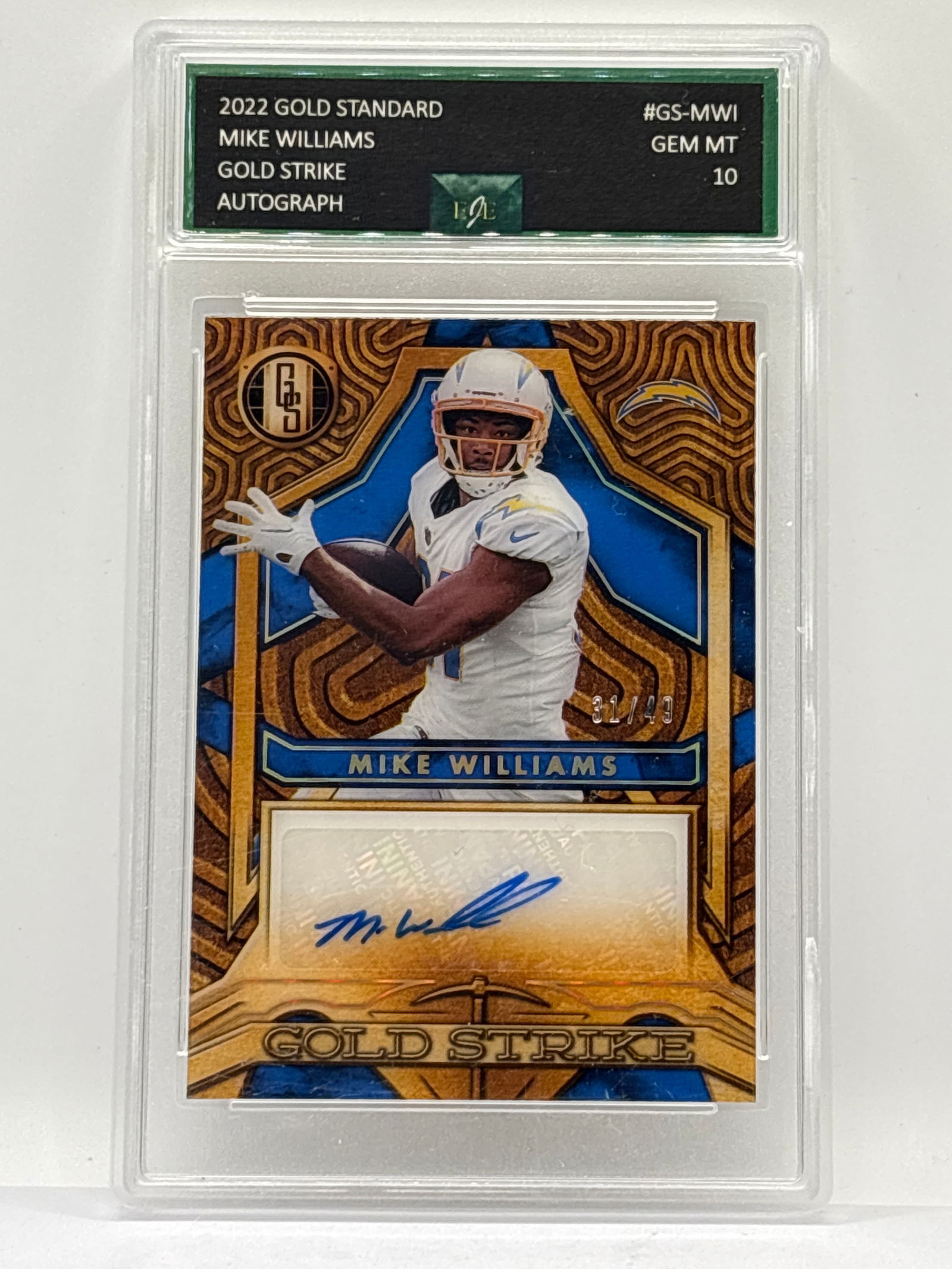 /49 2022 PANINI GOLD STANDARD MIKE WILLIAMS AUTOGRAPHED GOLD STRIKE GRADED GEM MINT 10: THE HOBBY BOX