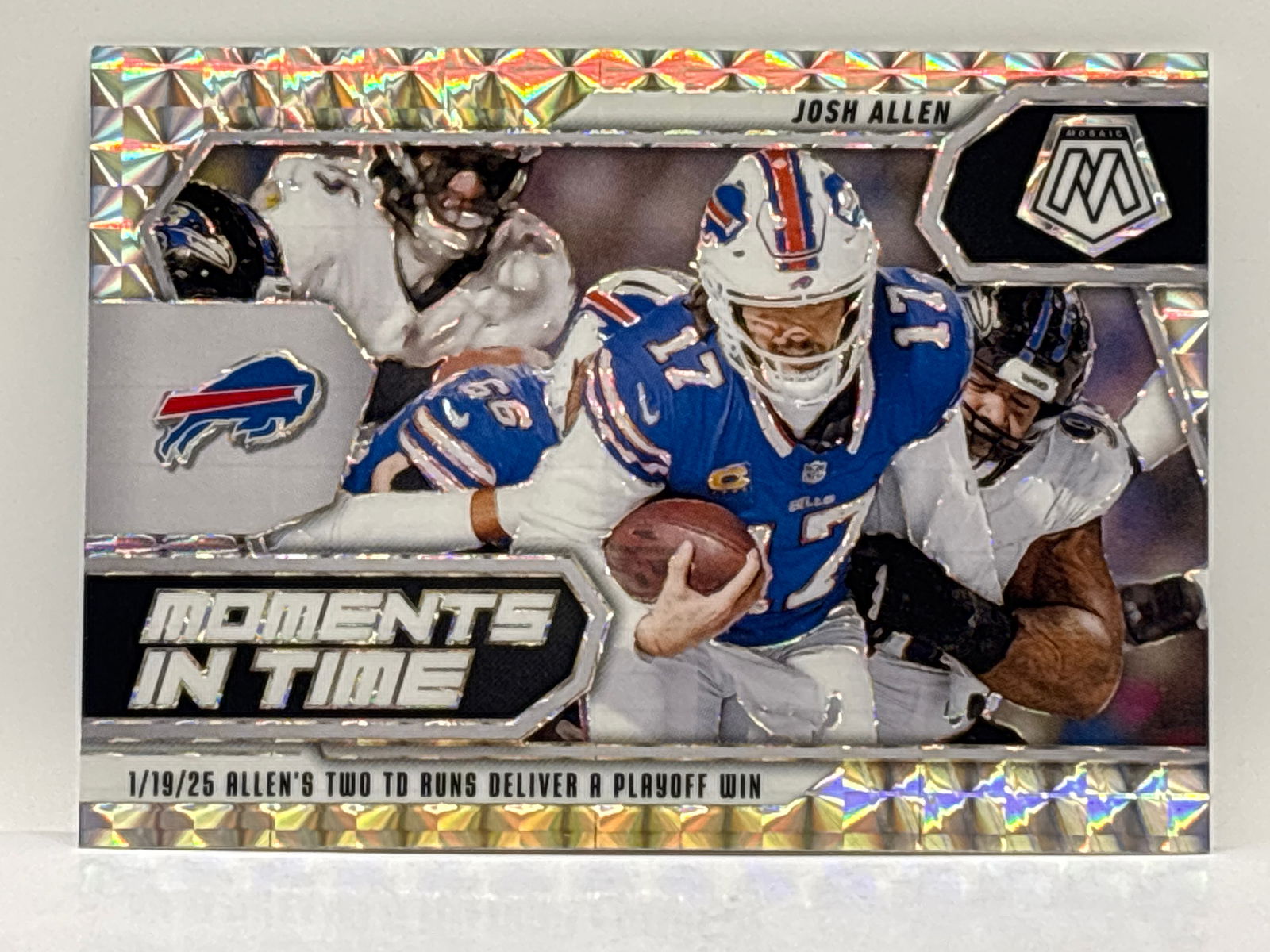 2025 PANINI MOSAIC JOSH ALLEN MOMENTS IN TIME PRIZM HOLO SP (1 of 3)