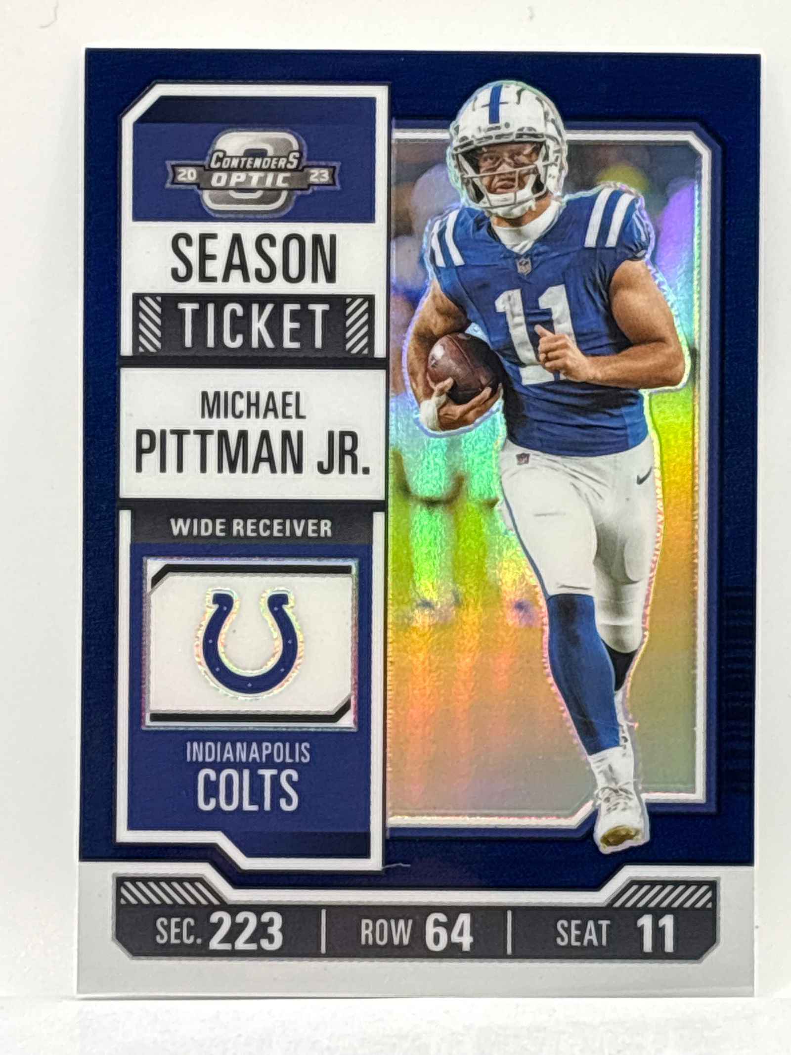 /99 2023 PANINI CONTENDERS OPTIC MICHAEL PITTMAN JR SEASON TICKET PRIZM HOLO (1 of 3)