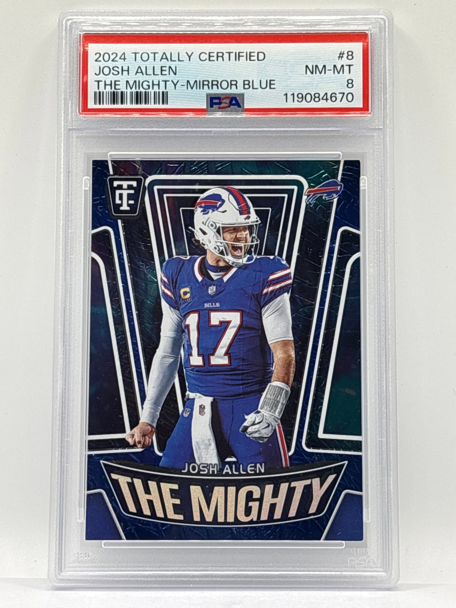 /199 2024 PANINI TOTALLY CERTIFIED JOSH ALLEN THE MIGHTY MIRROR BLUE GRADED PSA NM-MT 8 (1 of 3)
