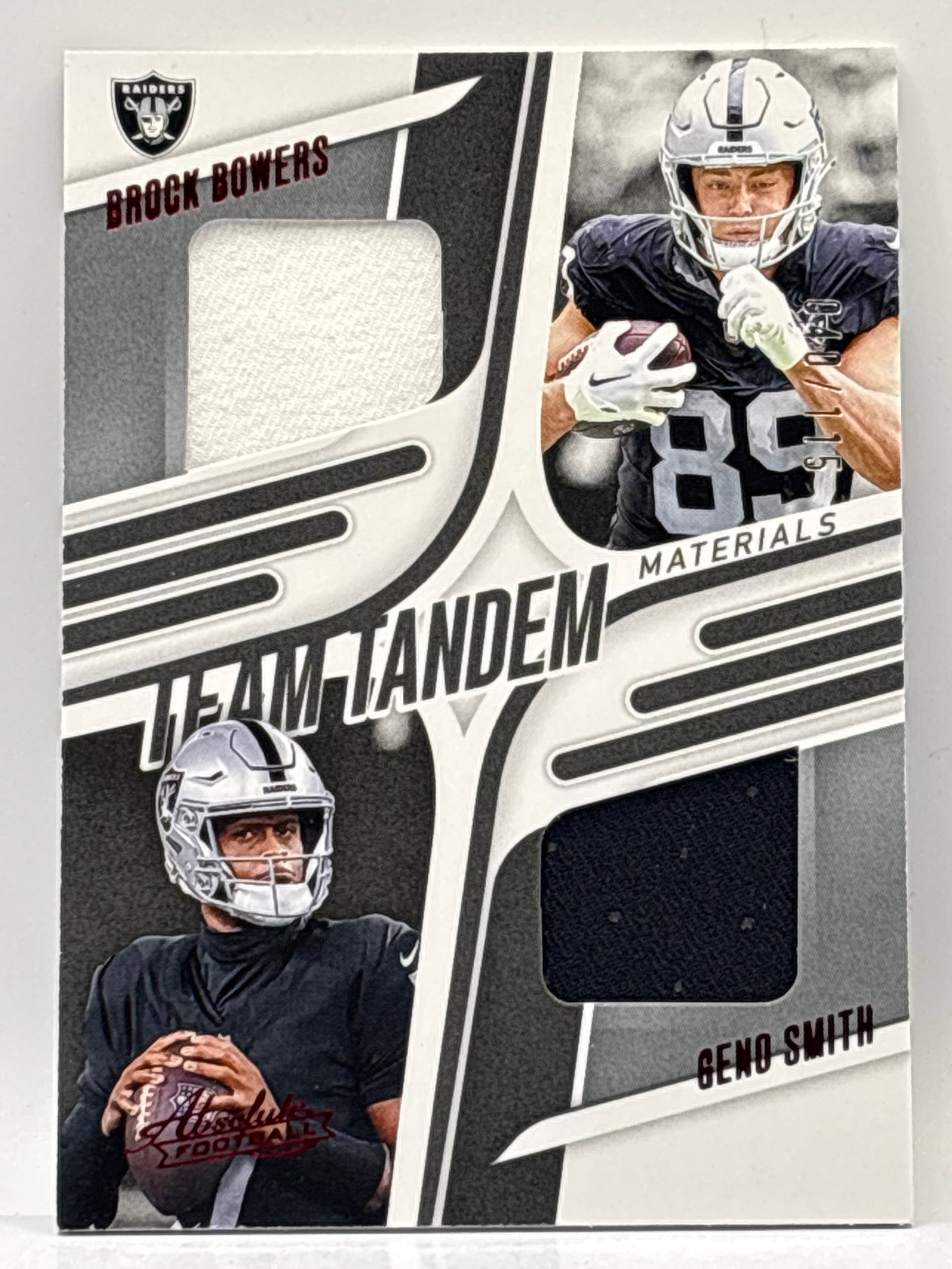/115 2025 PANINI ABSOLUTE TEAM TANDEM GENO SMITH & BROCK BOWERS DUAL PATCH: THE HOBBY BOX