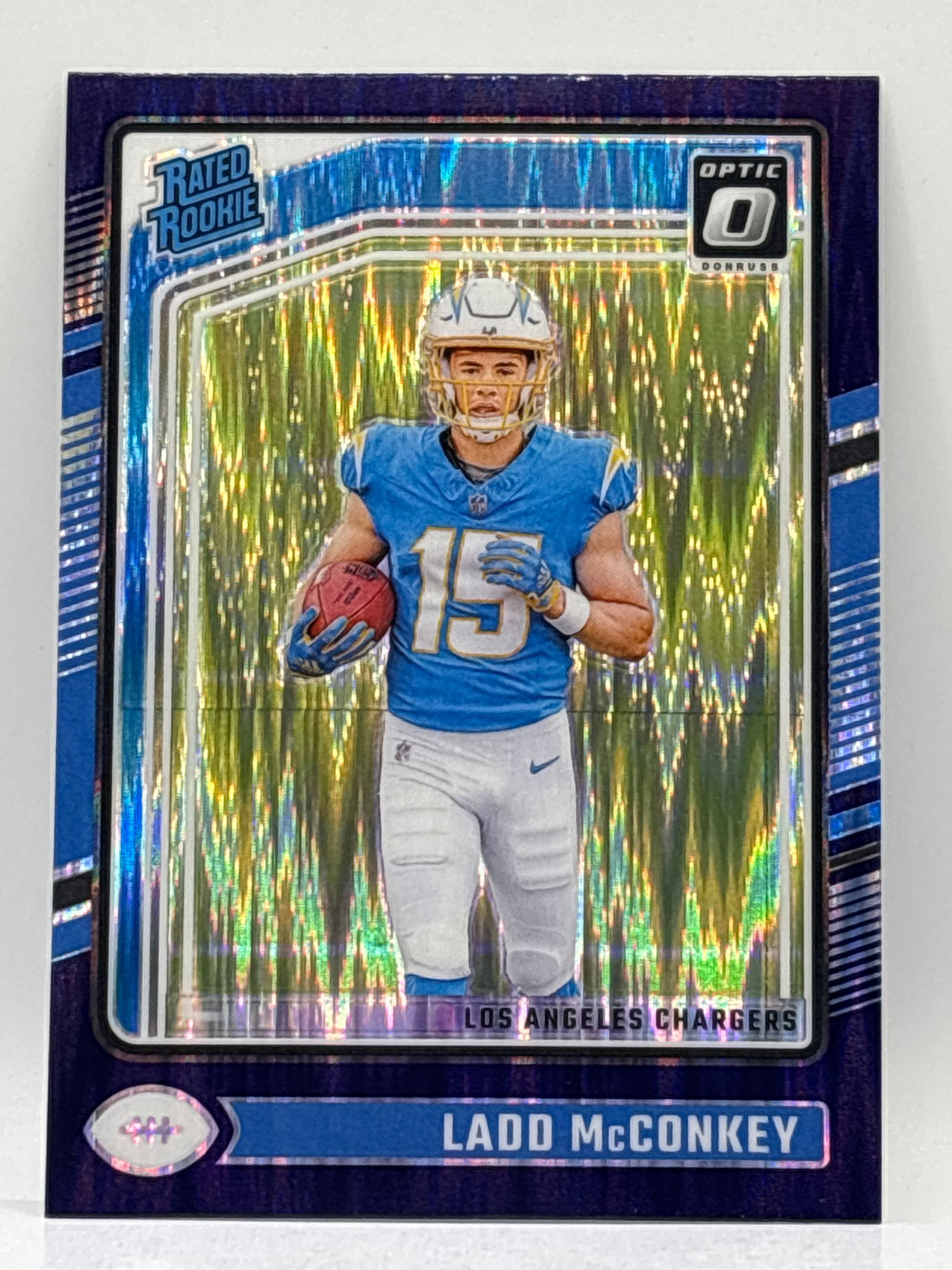 2024 PANINI DONRUSS OPTIC LADD MCCONKEY PURPLE SHOCK PRIZM HOLO RATED ROOKIE CARD (1 of 3)