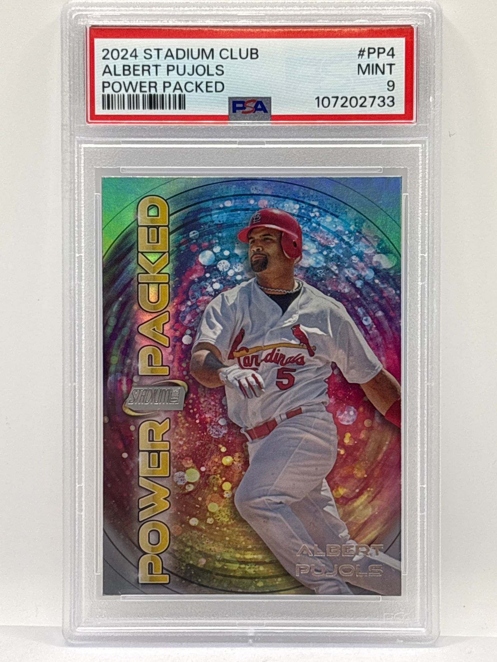 POP 2! NONE HIGHER 2024 STADIUM CLUB ALBERT PUJOLS POWER PACKED INSERT GRADED PSA MINT 9 (1 of 3)