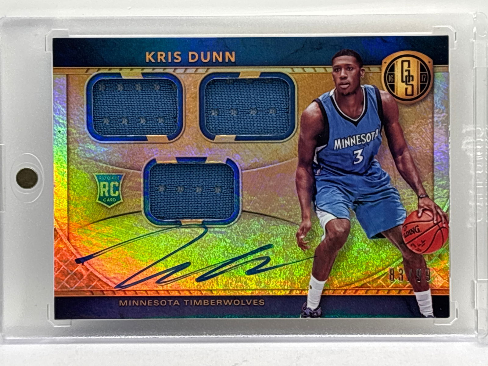 /99 2016-17 PANINI GOLD STANDARD KRIS DUNN TRIPLE PATCH -ON CARD RPA: THE HOBBY BOX