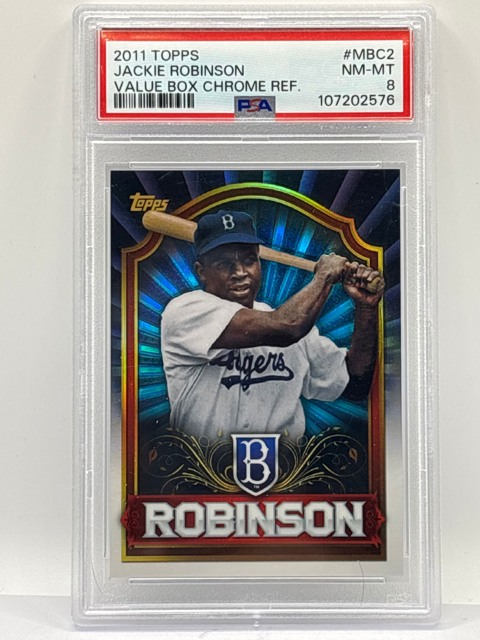 2011 TOPPS MEGA BOX CHROME JACKIE ROBINSON CHROME REFRACTOR GRADED PSA NM-MT 8: THE HOBBY BOX