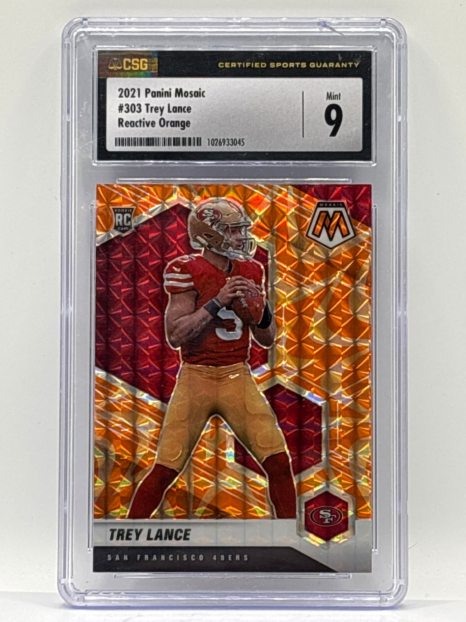 2021 PANINI MOSAIC TREY LANCE REACTIVE ORANGE PRIZM HOLO ROOKIE CARD GRADED CSG MINT 9 (1 of 3)