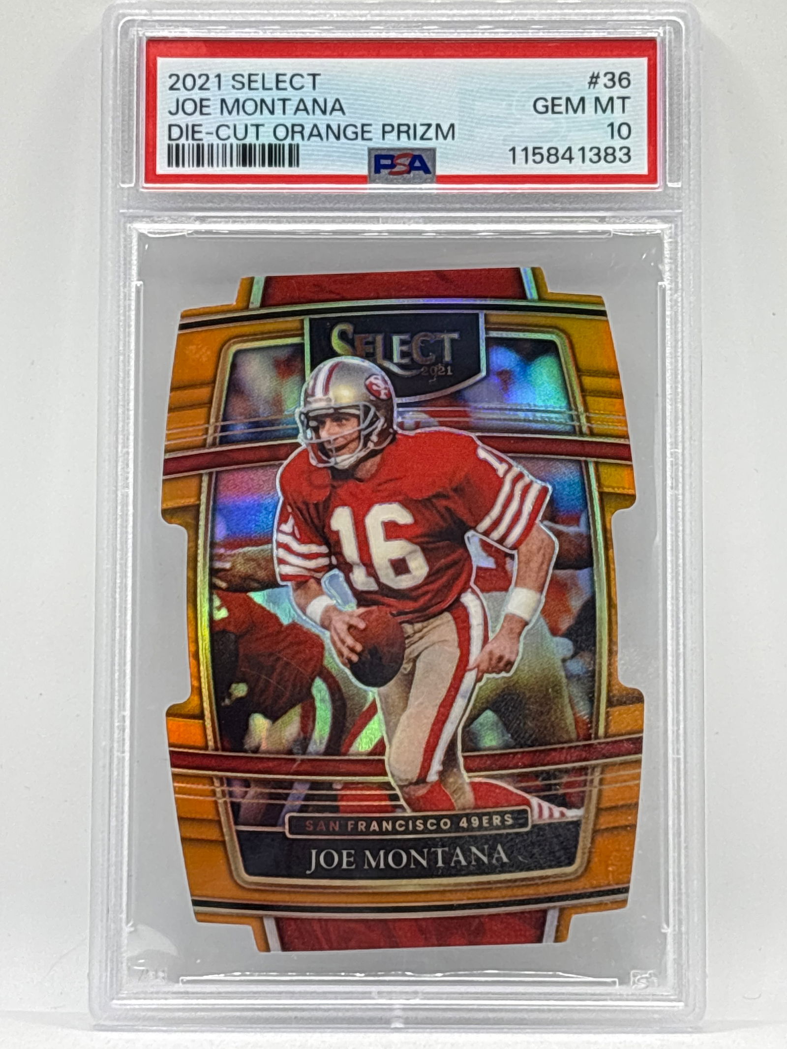 /249 2021 PANINI SELECT JOE MONTANA ORANGE DIE-CUT PRIZM HOLO GRADED PSA GEM MINT 10: THE HOBBY BOX