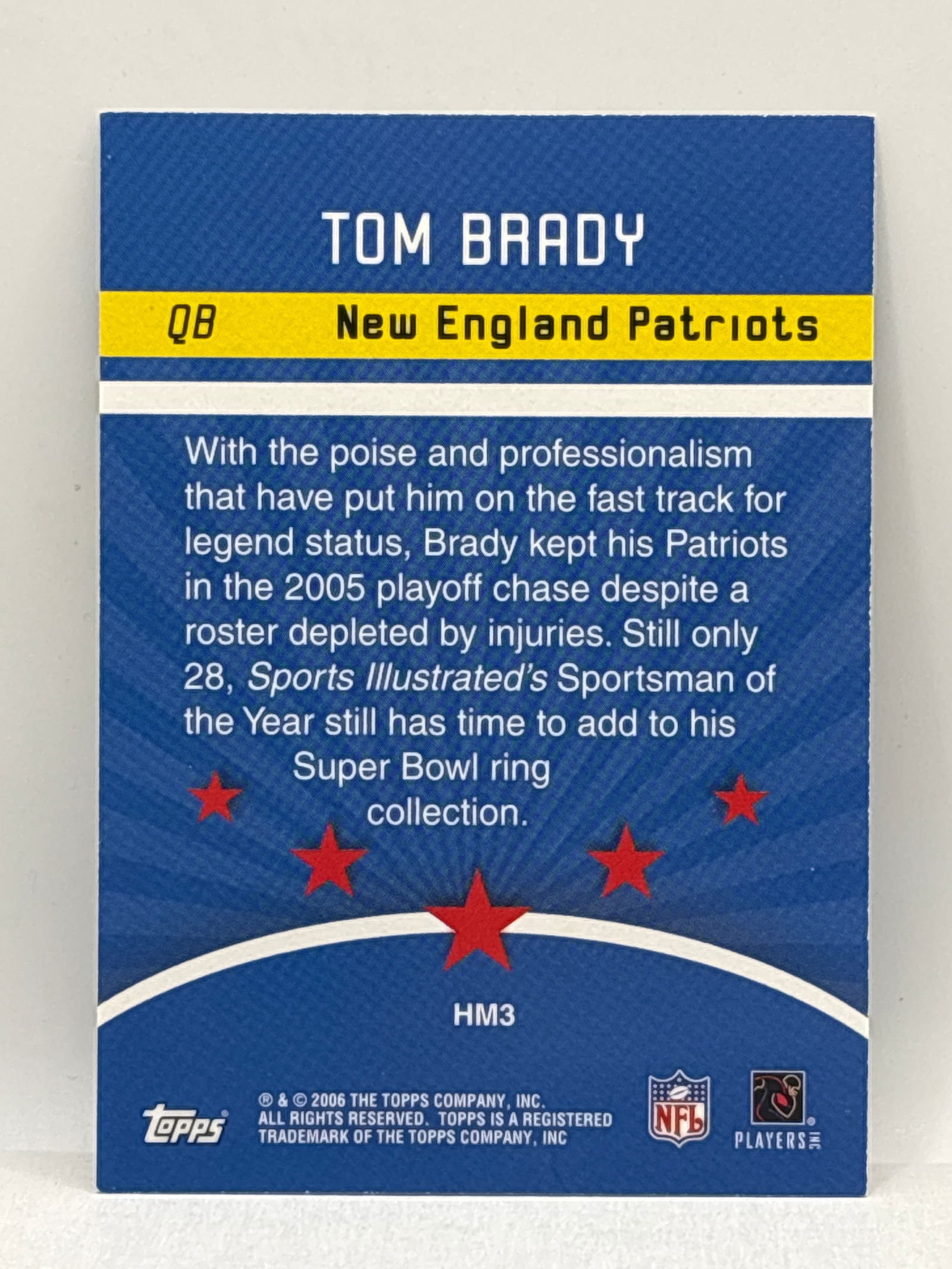 2006 TOPPS HOBBY MASTERS TOM BRADY INSERT - 3