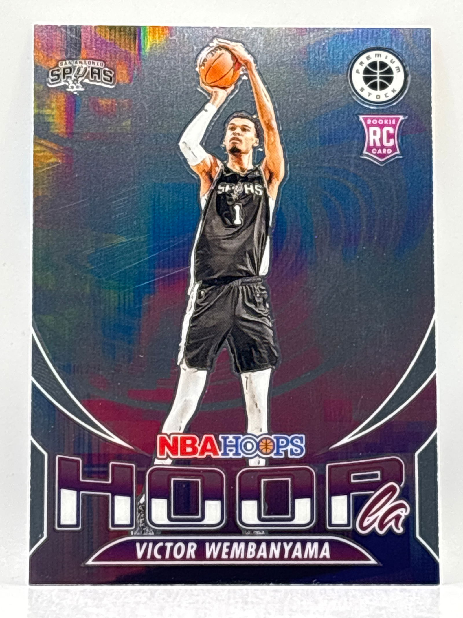2023-24 PANINI NBA HOOPS PREMIUM STOCK VICTOR WEMBANYAMA HOOPLA ROOKIE CARD: THE HOBBY BOX
