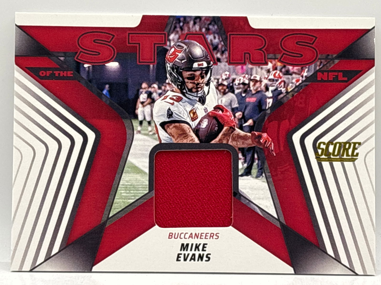 2025 PANINI SCORE MIKE EVANS STARS OF THE NFL MEMORABILIA PATCH: THE HOBBY BOX