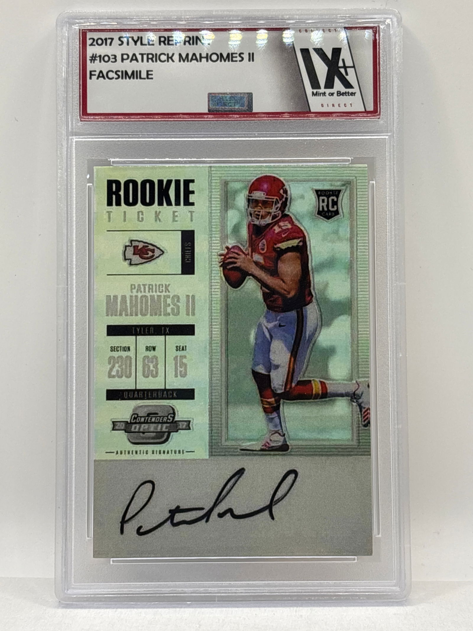 REPRINT OF 2017 PANINI CONTENDERS ROOKIE TICKET PATRICK MAHOMES RPA REPRINT (1 of 3)
