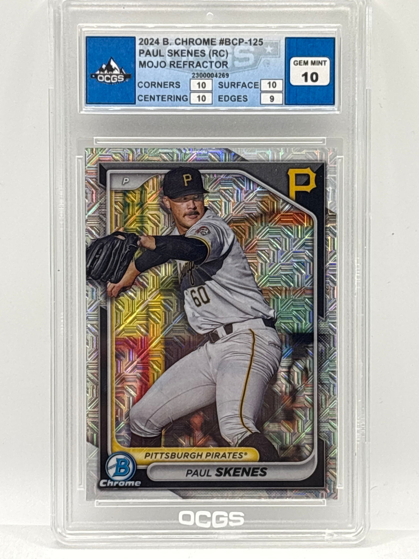 2024 BOWMAN CHROME PAUL SKENES MOJO ROOKIE REFRACTOR GRADED GEM MINT 10 (1 of 3)