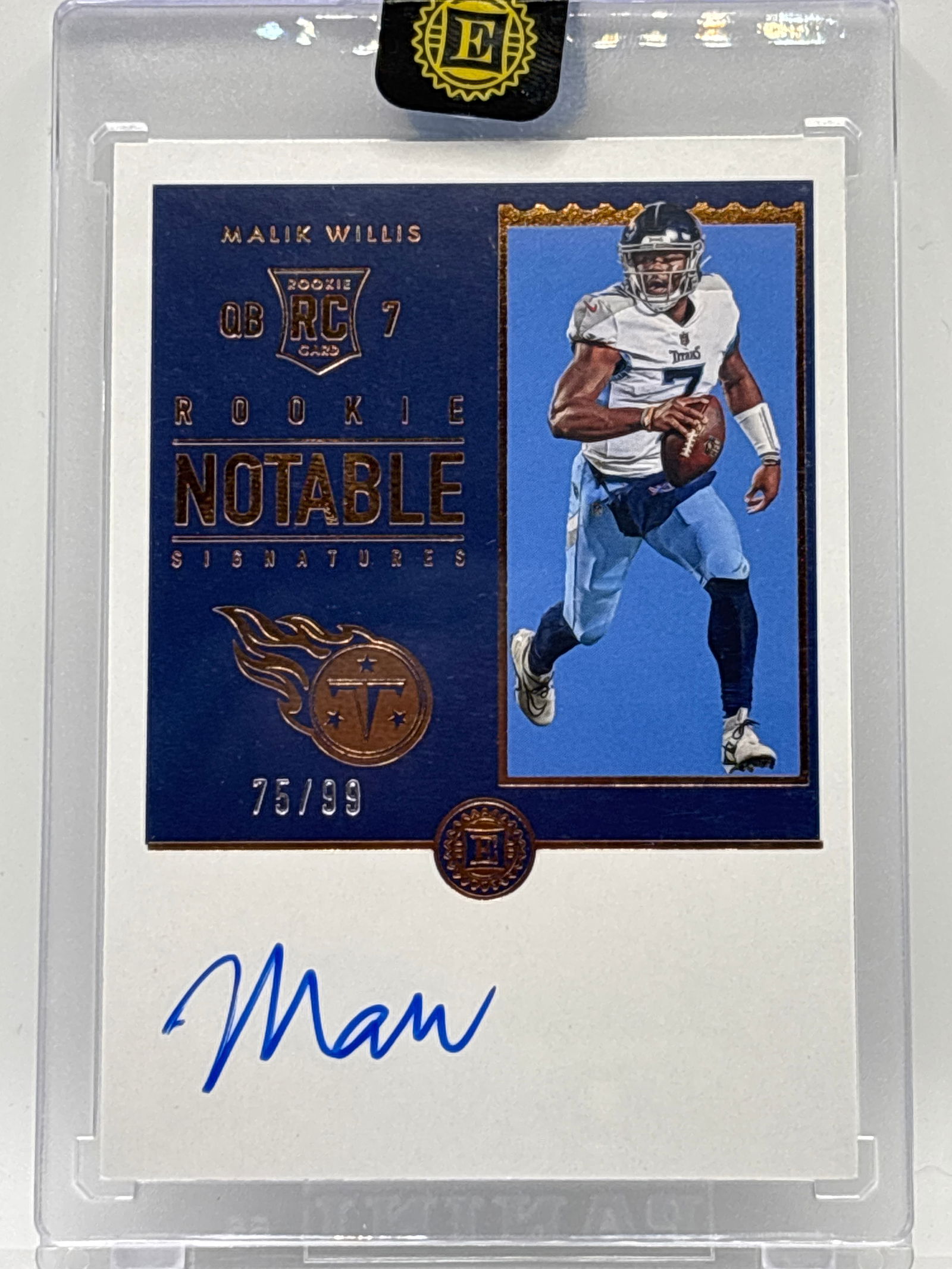 /99 2022 PANINI ENCASED ROOKIE NOTABLE SIGS MALIK WILLIS ON-CARD AUTOGRAPHED ROOKIE CARD: THE HOBBY BOX