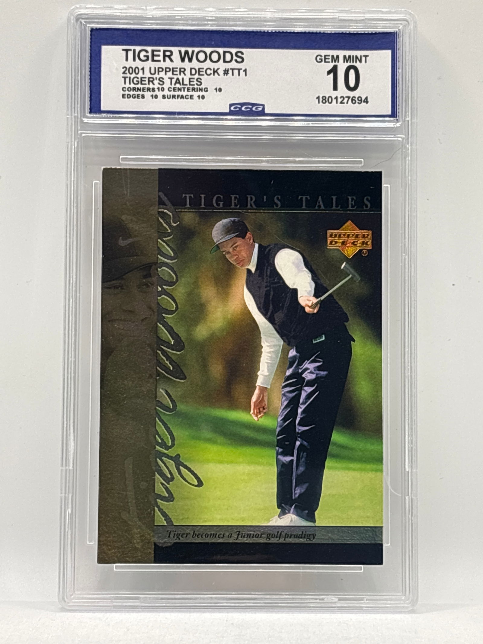 2001 UPPER DECK TIGERS TALES TIGER WOODS ROOKIE INSERT GRADED GEM MINT 10: THE HOBBY BOX