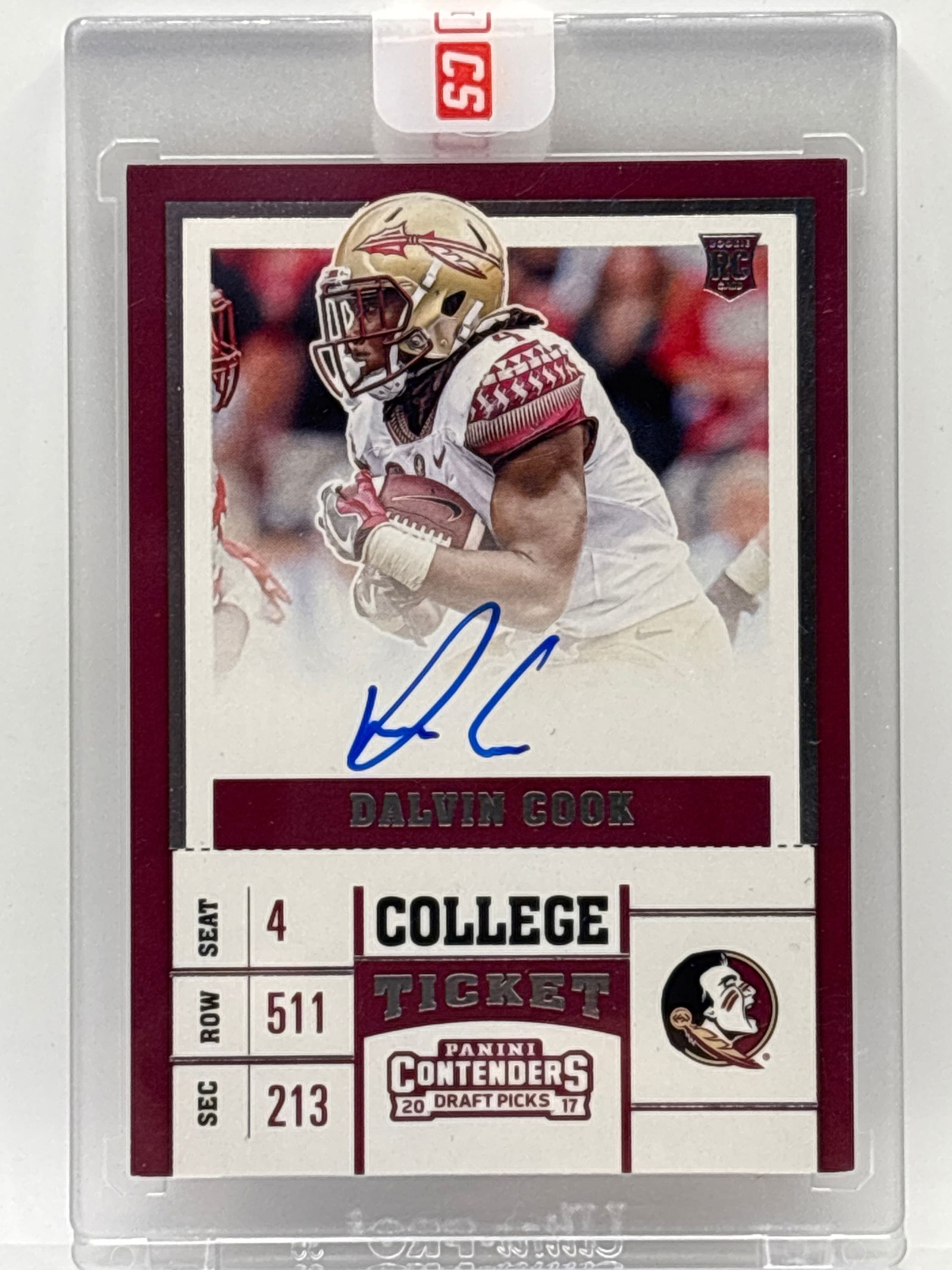 2017 PANINI CONTENDERS DRAFT PICKS DALVIN COOK COLLEGE TICKET ON-CARD AUTOGRAPHED ROOKIE CARD: THE HOBBY BOX