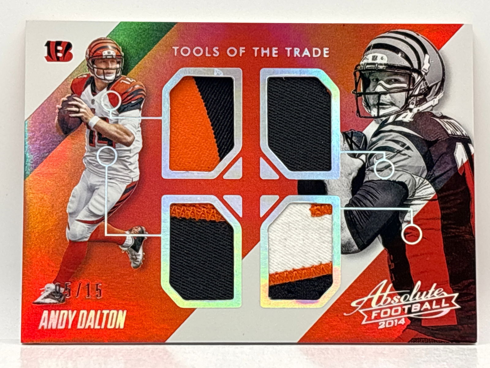 /15 2014 PANINI ABSOLUTE ANDY DALTON TOOLS OF THE TRADE GAME-WORN QUAD PATCH: THE HOBBY BOX