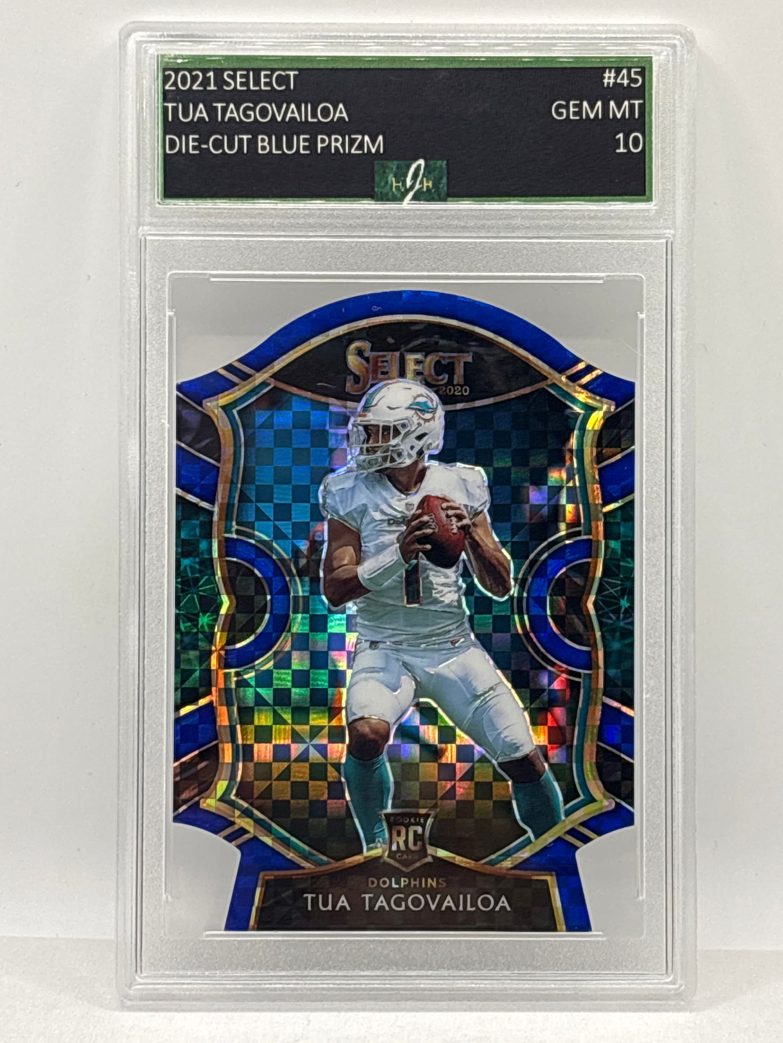 2021 PANINI SELECT TUA TAGOVAILOA DIE-CUT CHECKERBOARD BLUE PRIZM HOLO ROOKIE CARD GEM MINT 10: THE HOBBY BOX