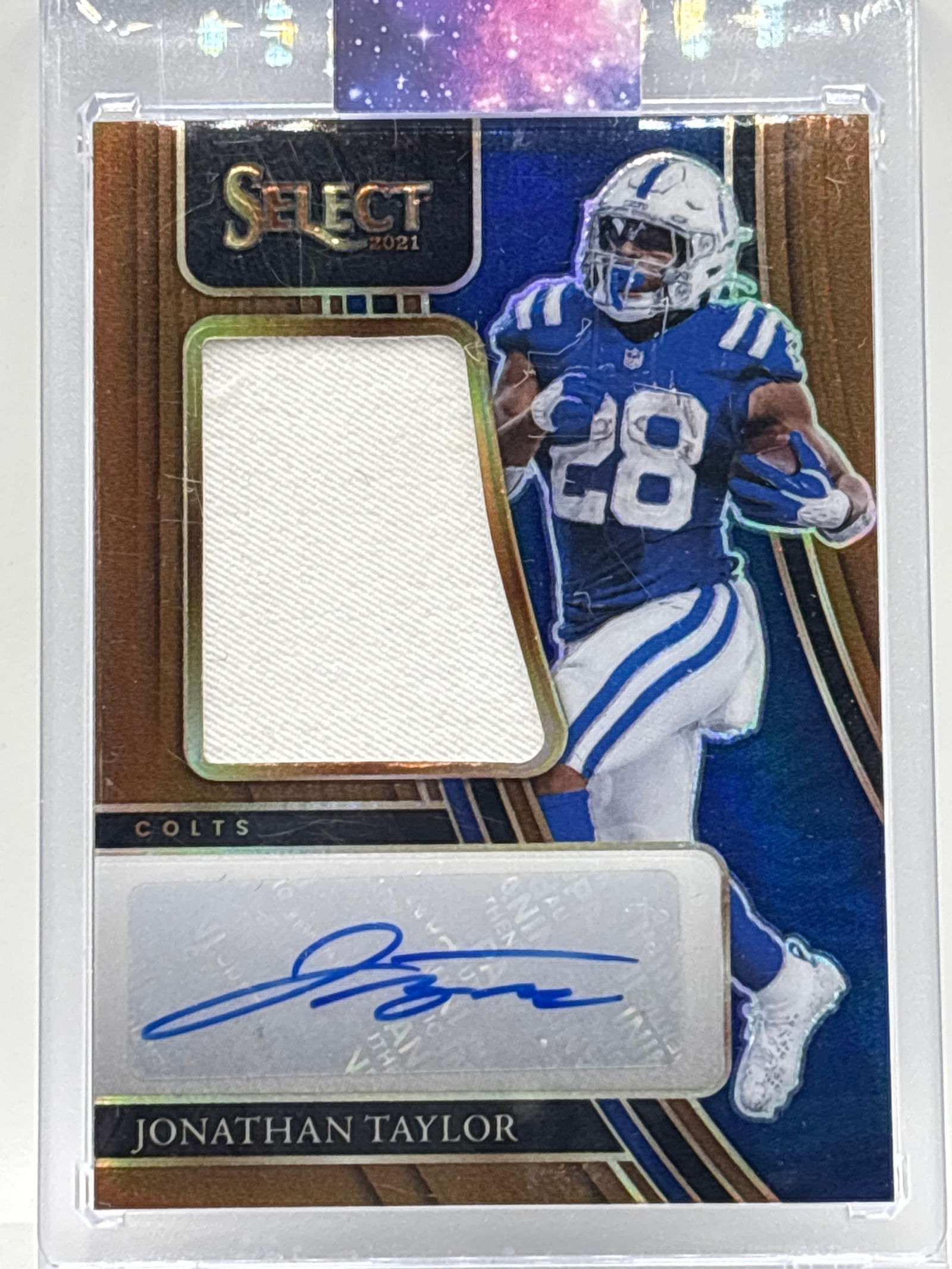 /49 2021 PANINI SELECT JONATHAN TAYLOR PRIZM HOLO AUTOGRAPHED MEMORABILIA PATCH: THE HOBBY BOX
