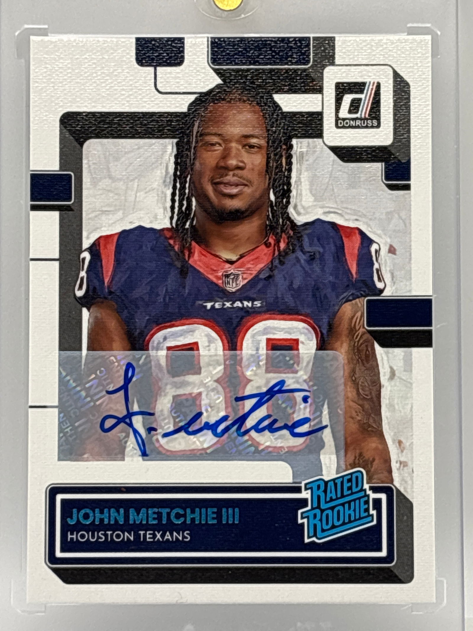 /49 2022 PANINI DONRUSS JOHN METCHIE III AUTOGRAPHED RATED ROOKIE CARD: THE HOBBY BOX